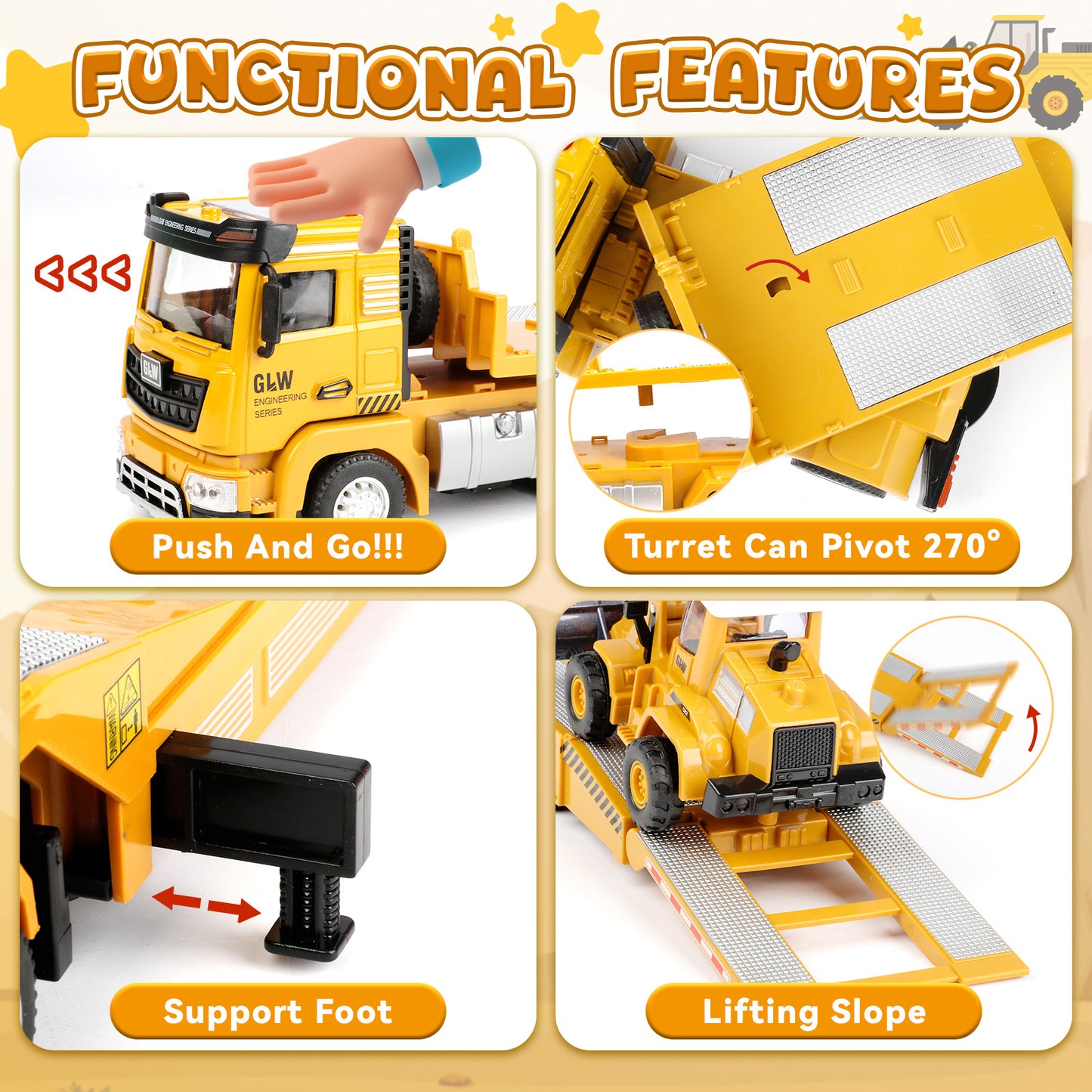Construction Vehicles Boys Toy Playsets, Construction Truck with Excavator Toy & Bulldozer Toy, Sounds and Lights, Kids Birthday & Christmas Gifts for 3 4 5 6 Years Old Boys