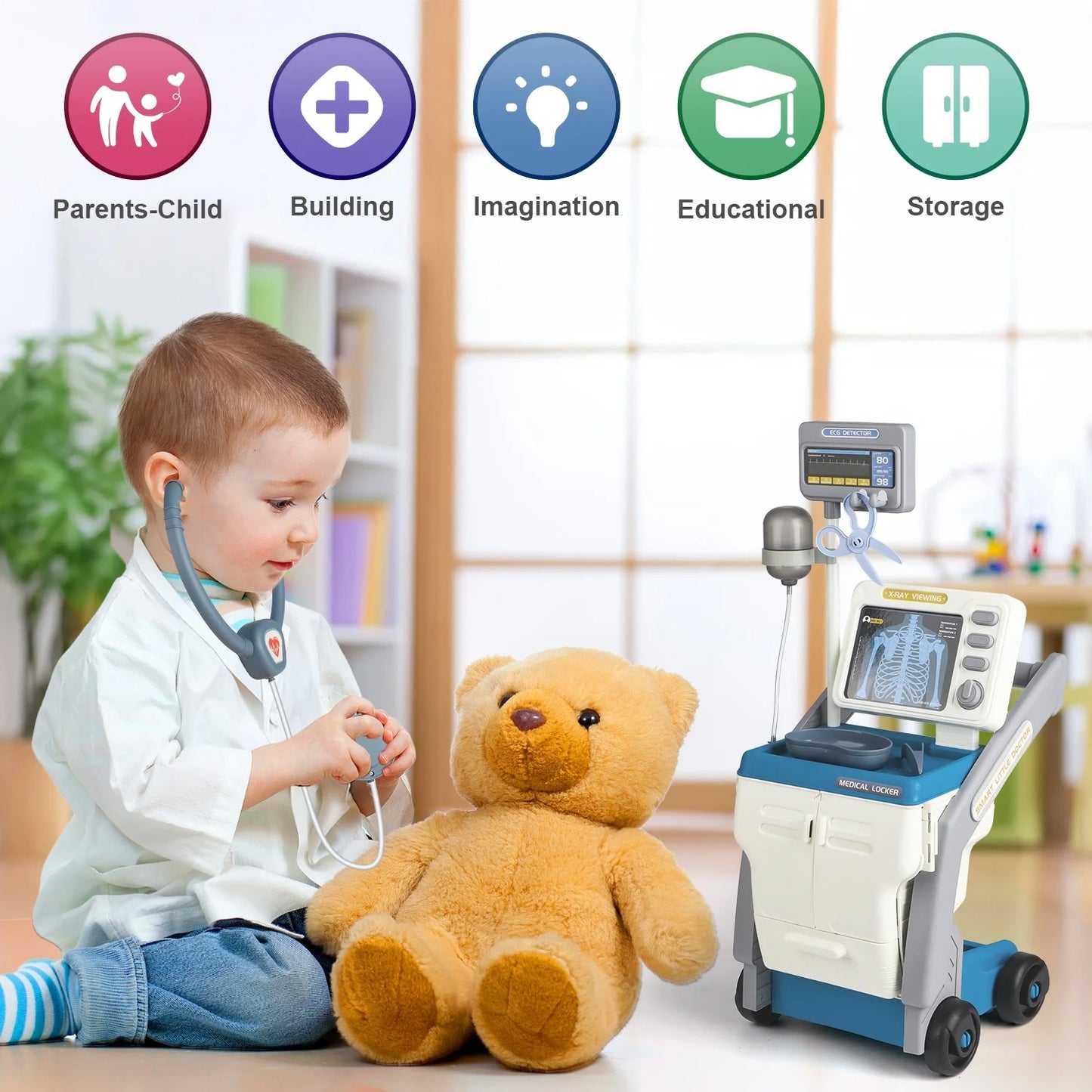 Doctor Kit for Toddlers 3-5, Kids Doctors Play Set, Role Play Doctor Toy Kit for Kids, Pretend Play Doctor Dentist Cart Toys for Boys Girls, Christmas Birthday Gift for Toddlers Ages 2 3 4 5.