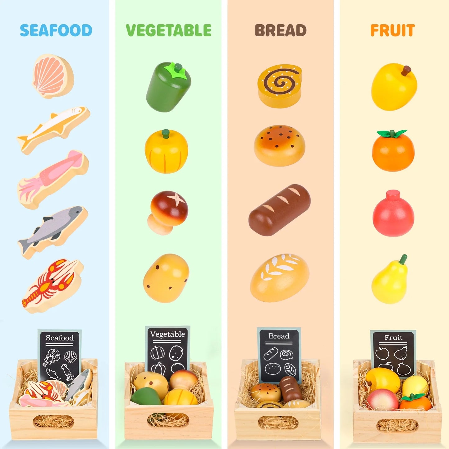 Wooden Play Food Set for Kids Kitchen, Wooden Toy Food,Pretend Play Kitchen Accessories Set, Play Food for Toddlers 1-3, 3 4 5 6 Year Kids Boys Girls Christmas Birthday Gifts