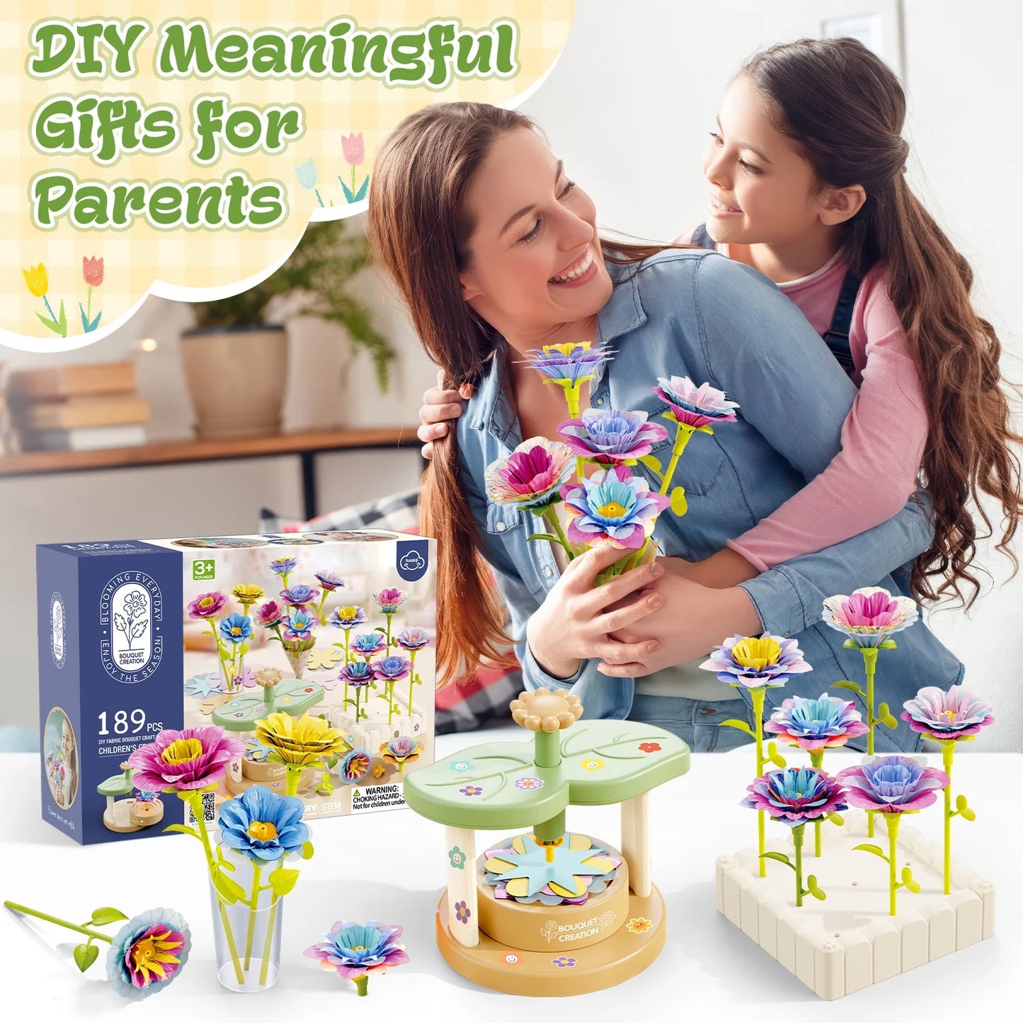 189PCS Flower Bouquets Toys, DIY Arts Crafts for Kids/Girls Ages 4-8 8-12, Fabric Flower Bouquet Kit, Educational Activity Kids Toys for 4 5 6 7 8 Year Old Toddler Girls Christmas Birthday Gift.