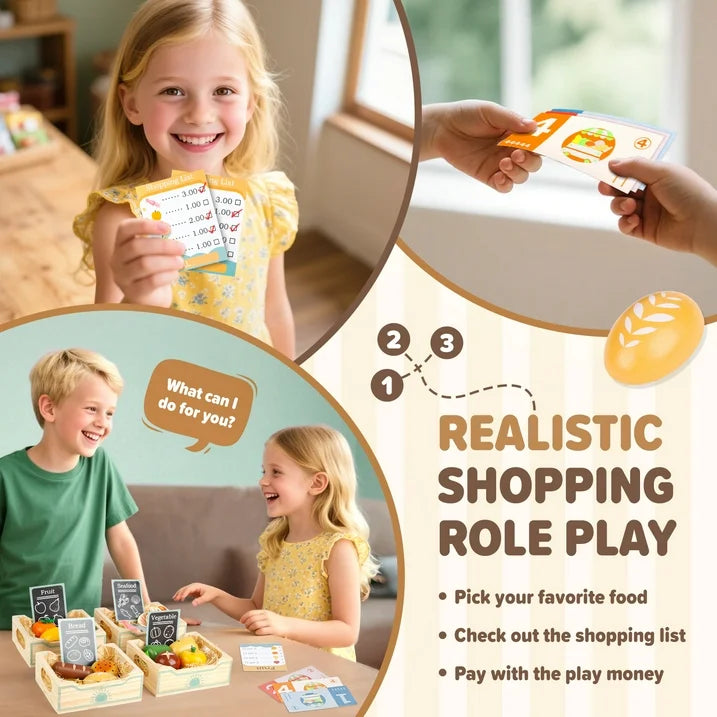 Wooden Play Food Set for Kids Kitchen, Wooden Toy Food,Pretend Play Kitchen Accessories Set, Play Food for Toddlers 1-3, 3 4 5 6 Year Kids Boys Girls Christmas Birthday Gifts