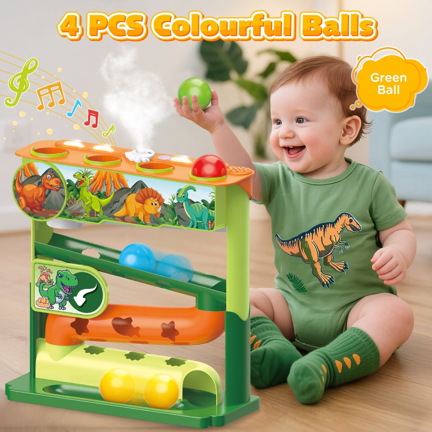 Ball Drop Toys for 1 Year Old, Stacking Toys Drop Ball Tower for Toddlers 1-3, Baby Dinosaur Toy with Light Music Spraying, Montessori Baby/ Toddler Toy, Gifts for Girl Boy Age 6-18 Months Old