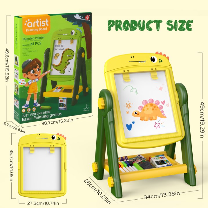 Easel for Kids, Kids Art Easel for Toddlers Age 2-4, Standing Double Sided Magnetic Drawing Board with Chalkboard Whiteboard, Christmas Birthday Gift for Boys Girls 2 3 4 5 Years Old