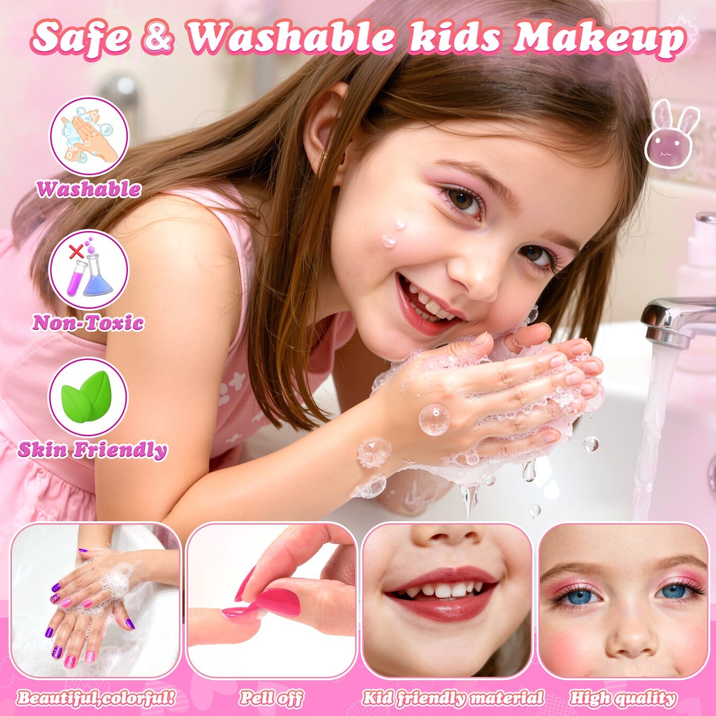 Kids Makeup Sets for Girls 5-8, Girls Toddlers Makeup Kit, Washable Makeup Toys with Mirror and Real Cosmetic for Kids, Little Girl Princess Toy Gift for Christmas Birthday Aged 3-12