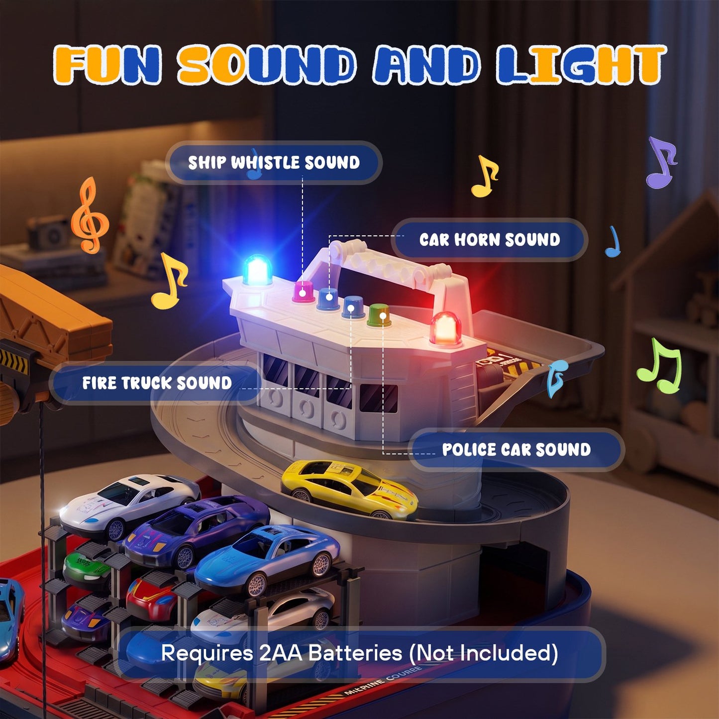 Cargo Ship Toy & Crane for kids, Toy Boat and Crane Playset, Race Track with 6 Cars, Transport Cruise Ship, Cargo Boat Toy Birthday Gift for 3 4 5 6 7 8 Years Old Boys Kids
