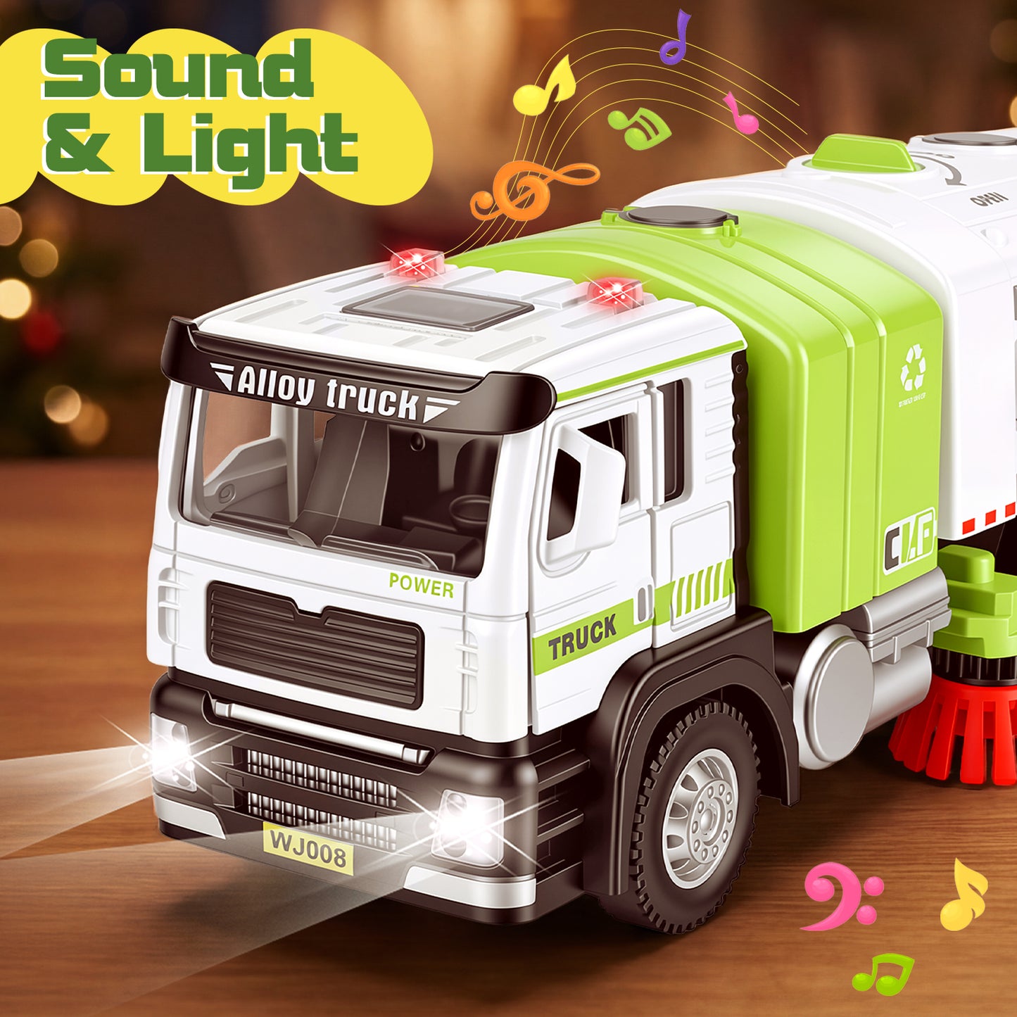 1:50 Electric Garbage Truck Toys, 2-in-1 Alloy Street Sweeper Toy with Light & Sound, Simulated Vacuum Trash Truck Toy for Kids, Cleaning Toys Birthday Gift for Boys Girls Toddlers 3-6