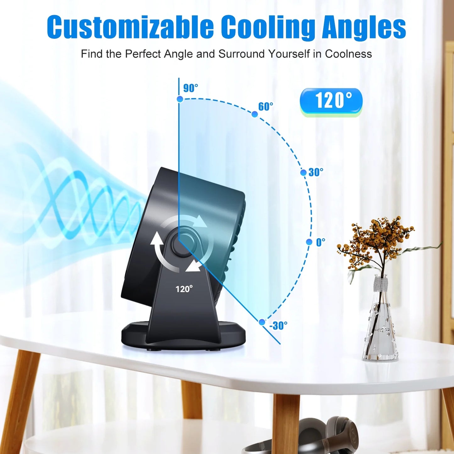 Silent Desk Fan, 100 Speeds Strong and Quiet Airflow, Digital Display, Rechargeable Fan, Portable for Office, Bedroom, Kitchen, Home, Outdoor.