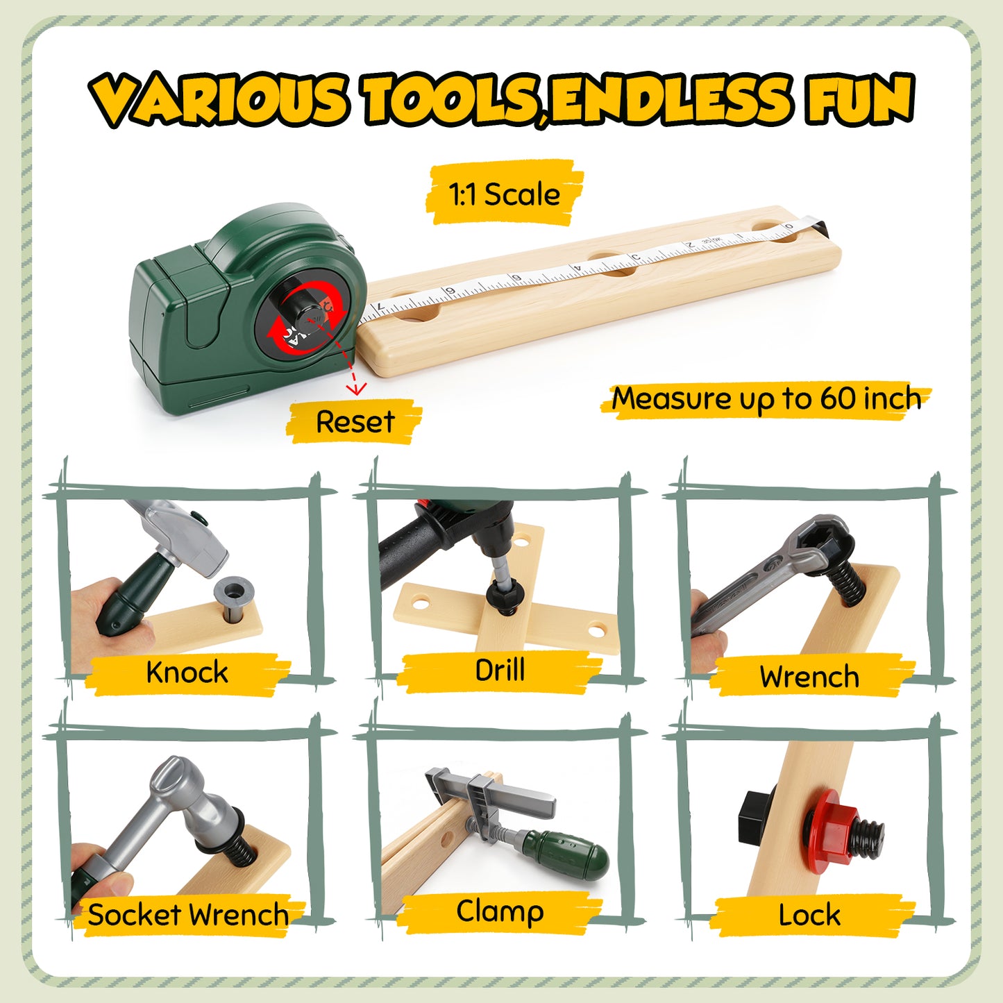 38PCS Kids Tool Set, Kids Tool Box with Electronic Light-Up Toy Drill, Pretend Play Construction Toys for Toddlers Boys Girls Ages 3-5, Christmas Birthday Gifts for 3-7 Kids