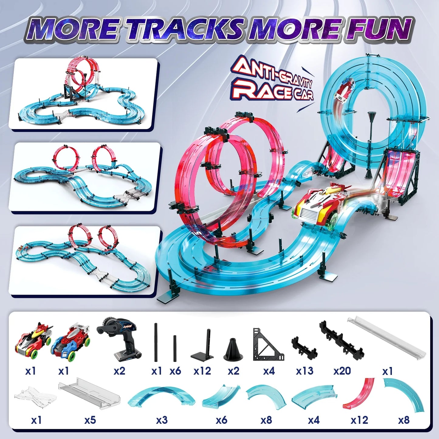Race Track Set with 2 Slot Car, Boys Toys Ages 6-8-12, Remote Control Electric Racing Car for Kids, Circular Overpass Tracks Car Toy Birthday Christmas Gift for Girls Boys Age 8-12.