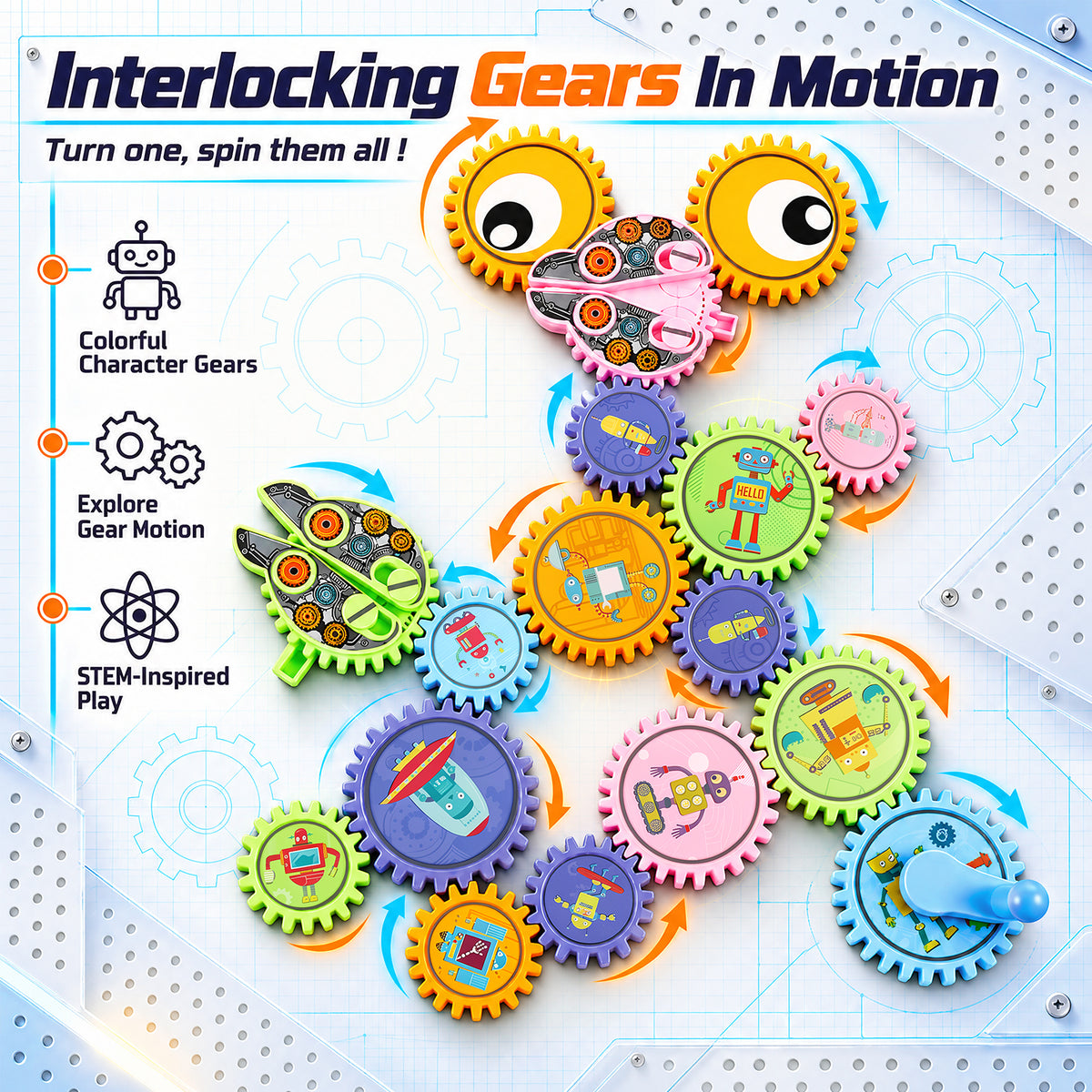 Gear Building Toys for Kids 4-8, 58PCS Motorized Spinning Gears with Interlocking Building Blocks, Electric & Manual STEM Construction Toy Set for Kids Ages 3+, Birthday Gifts for Boys Girls