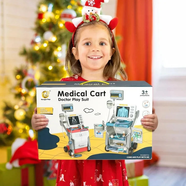 Kids Doctors Play Set, Toy Doctor Kit for Toddlers 3-5，Pretend Play Medical Station Toy Set for Girls Boys, Role Play Doctor Cart Christmas Birthday Gift for Toddlers/Kids Ages 2-4 3-5.(Red)