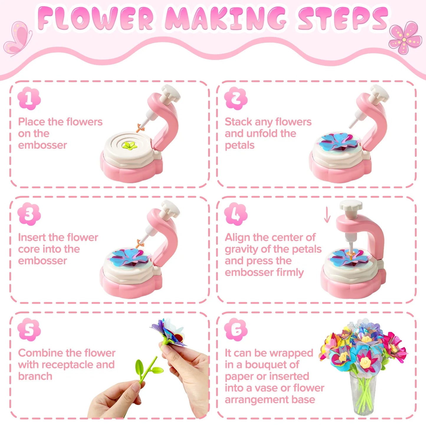 Flower Bouquet Kit for Girls 8-12 , DIY Flower Arts Crafts Kids Toys, Make Your Own Flower Kits, Educational Activity Birthday gifts for Girls/Kids 4 5 6 7 8 9 Years Old