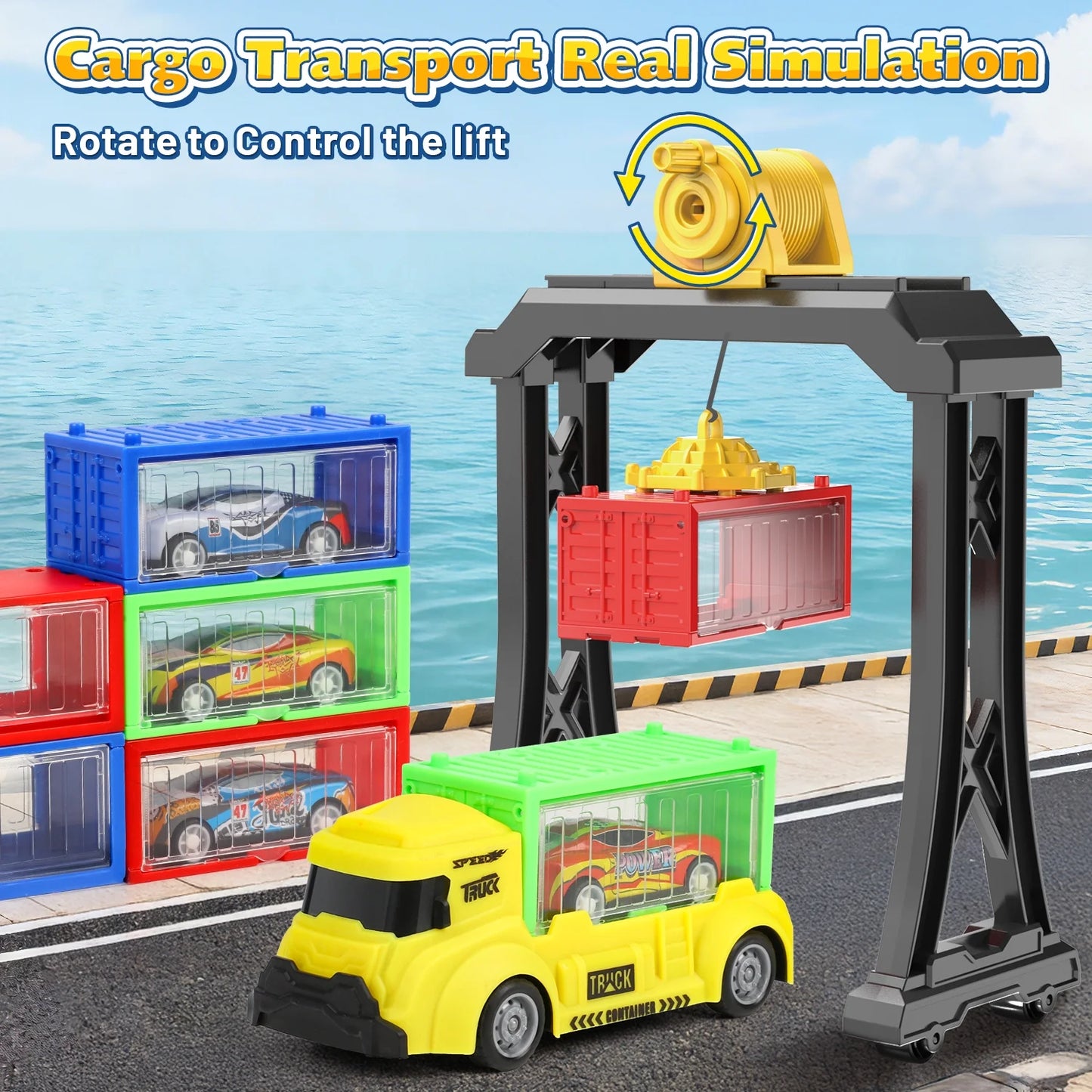 Cargo Ship Toy & Gantry Crane for kids, Toy Boat and Crane Playset with 6 Race Cars and 12 Containers, Transport Cruise Ship, Cargo Boat Toys Birthday Gift for 3 4 5 6 7 8 Year Old Boys Kids