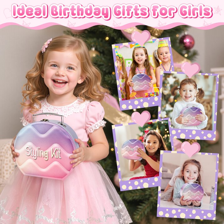 Kids Makeup Set for Girls 5-8, Makeup Kit for Kids, Girls Toys with Mirror, Pretend Play Makeup Toys for Kids, Christmas Birthday Gifts for 3 4 5 6 7 8 9 10 11 12 Year Old Girls