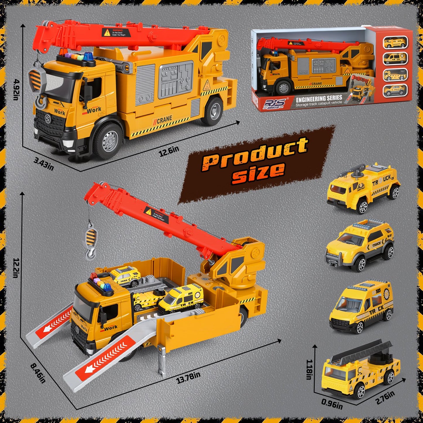 Construction Crane Truck Toys for Boys Age 4-7, Transform Ejector Truck Race Car, Construction Vehicles Toy Playset, Sounds and Lights, Christmas Birthday Gifts for 3-6 Years Old Boys Kids