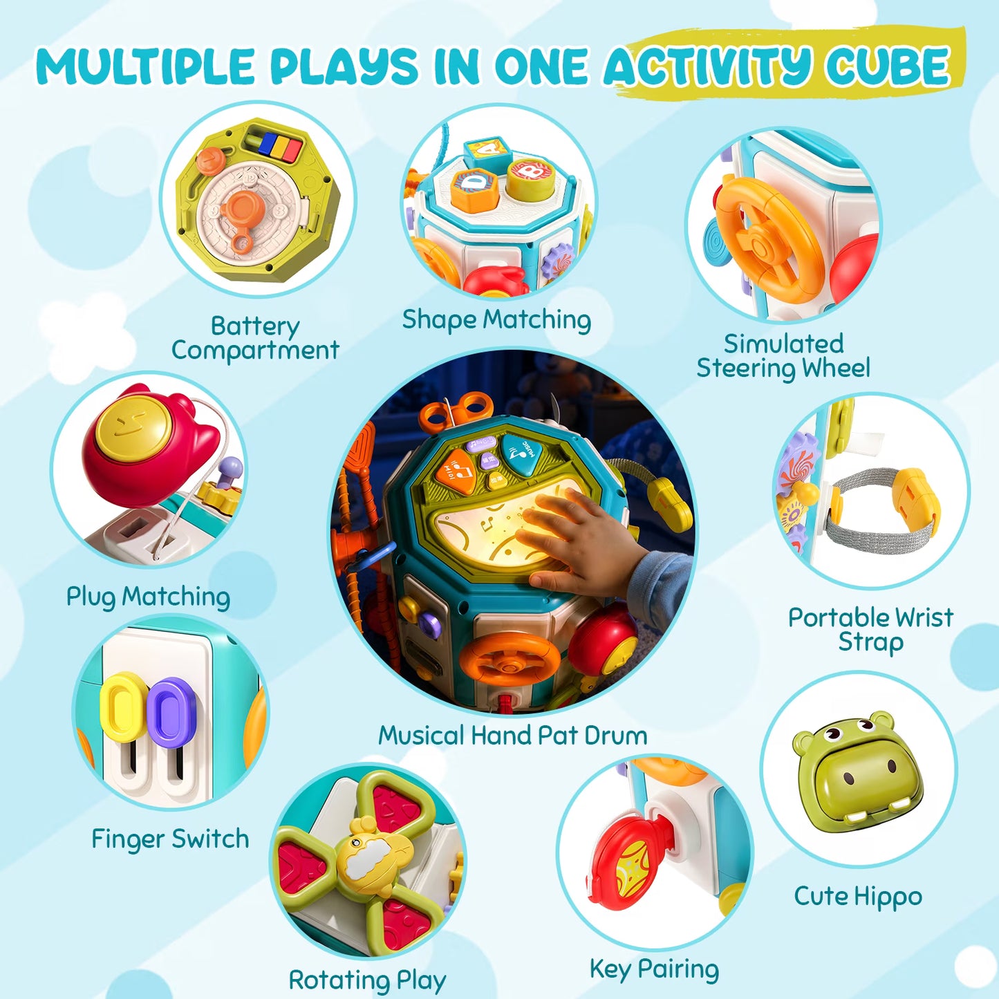 20-in-1 Musical Activity Cube, Montessori Baby Toy for 1 Year Old Toddlers, Busy Board with Light-Up Drum, Learning Toys Gift for Boys & Girls Ages 1 2 3