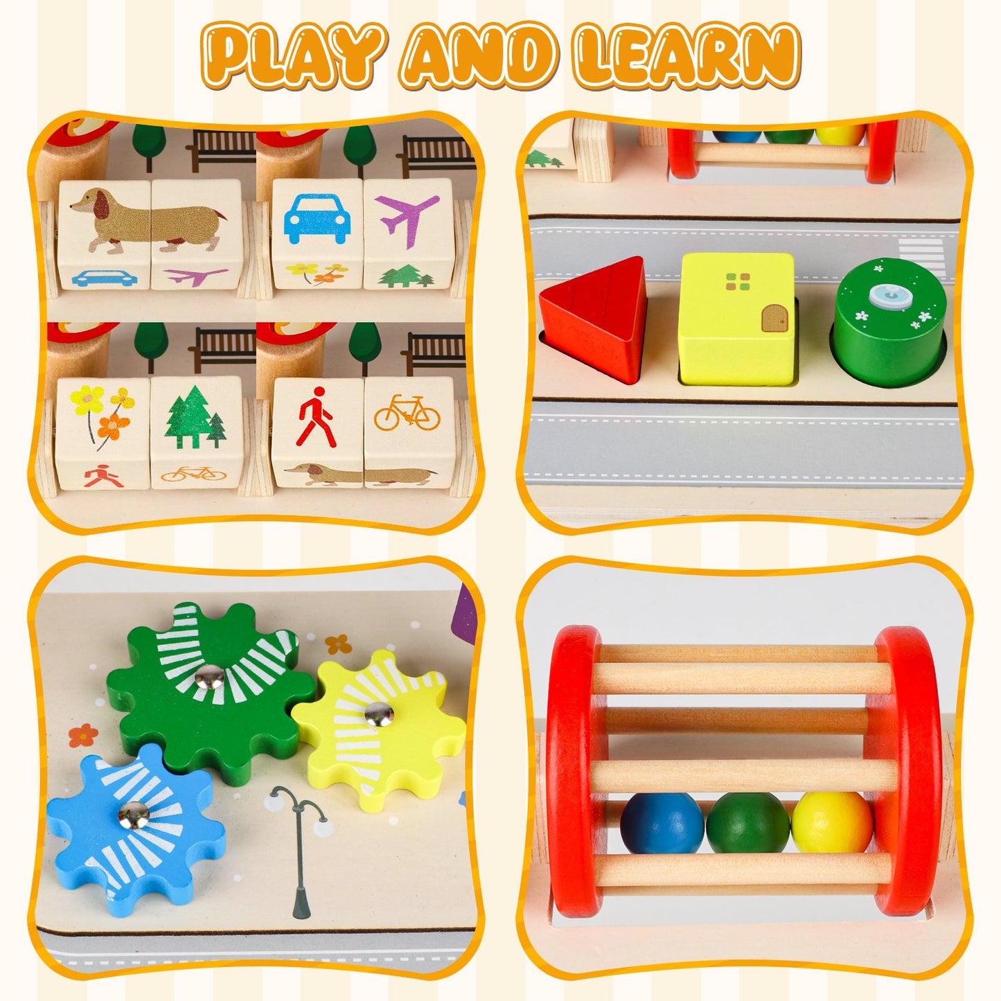 Montessori Toys for 1 2 3 4 Year Old, 7 in 1 Baby Toys for 6-18 Months, Wooden Toddler Activity Table, Kids Traffic Sensory Table, Learning Gifts for Baby Girls Boys, Christmas Birthday Gift
