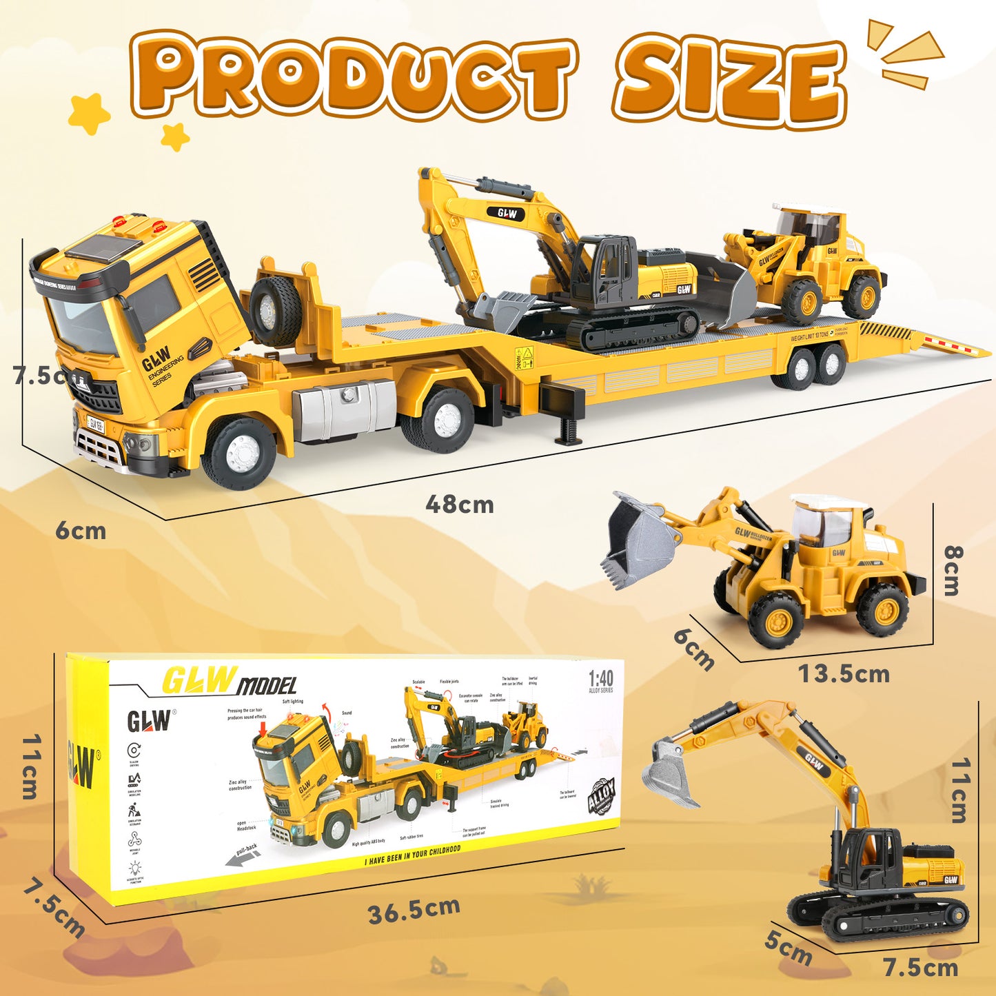 Construction Vehicles Boys Toy Playsets, Construction Truck with Excavator Toy & Bulldozer Toy, Sounds and Lights, Kids Birthday & Christmas Gifts for 3 4 5 6 Years Old Boys