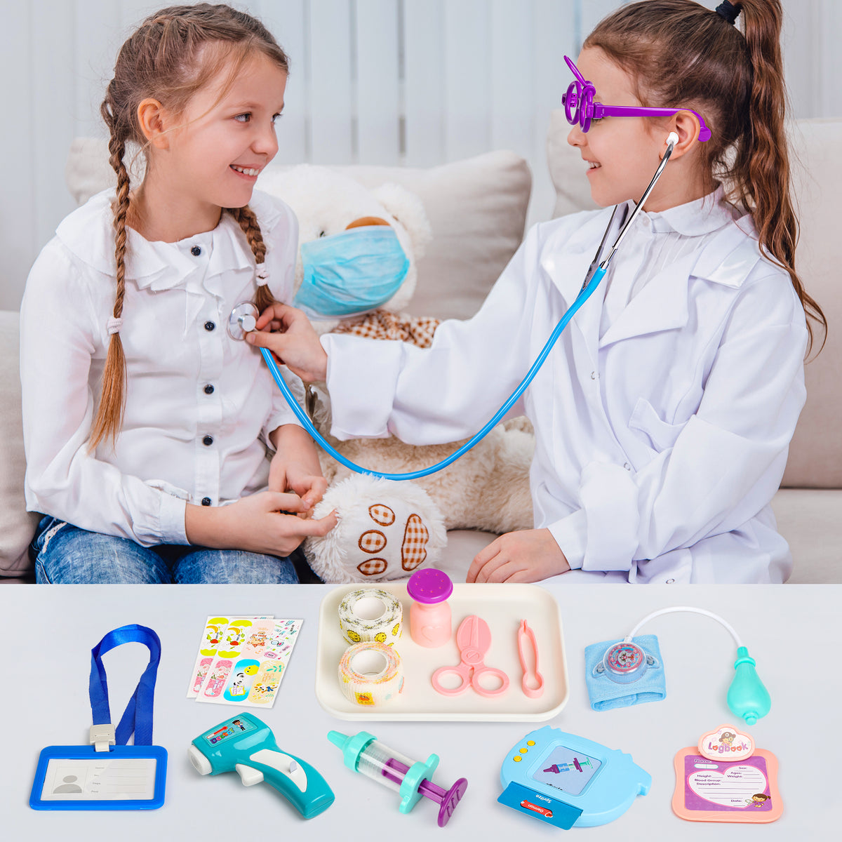 Doctor Kit for Kids Ages 3 4 5 6, 40Pcs Toddlers Pretend Play Doctor Set with Talking Flash Cards, Doctor Coat and Medical Storage Bag, Birthday Gift Toy for Kids Boys Girls