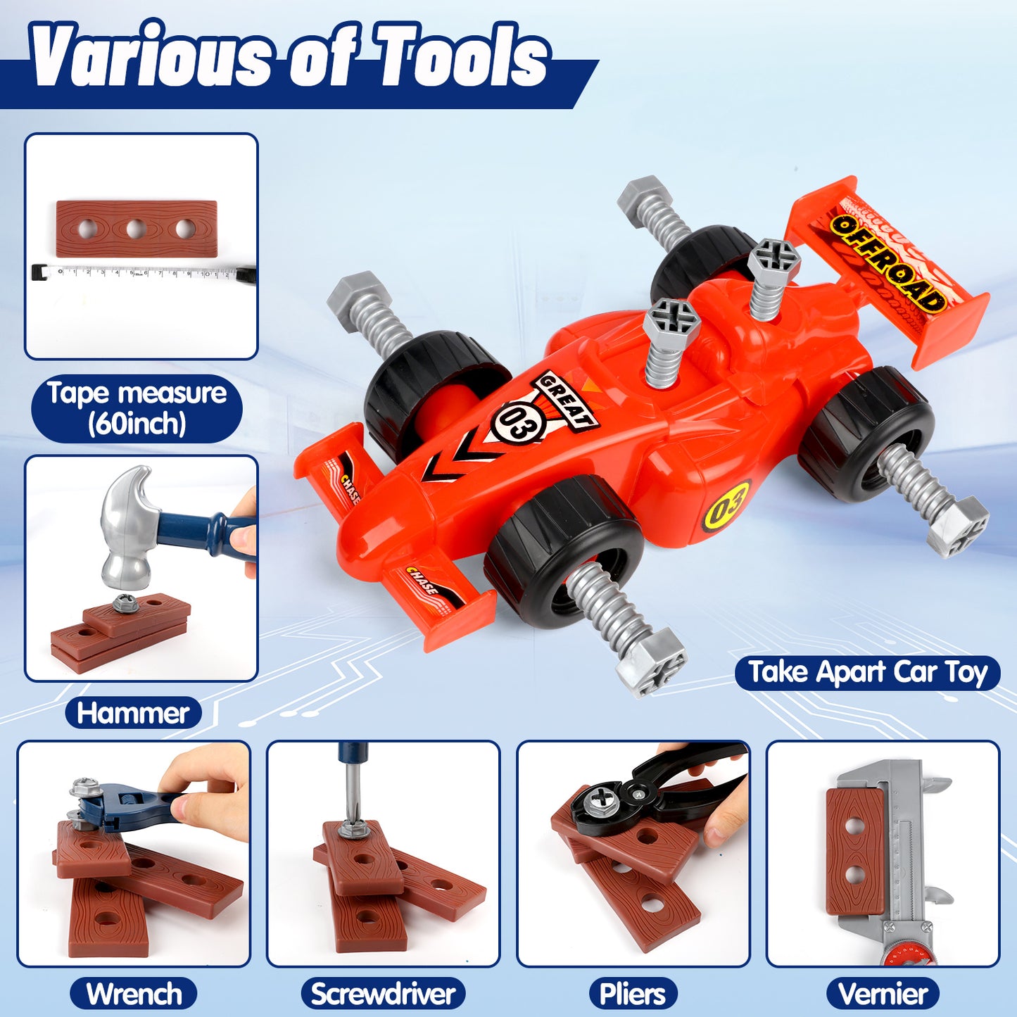 Kids Tool Set, 72PCS Pretend Play Toddler Tools Toy for Boys 3-6 with Construction Tool Box & Electronic Toy Drill, Birthday Christmas Gift for Toddlers Boys Ages 3 4 5 6+