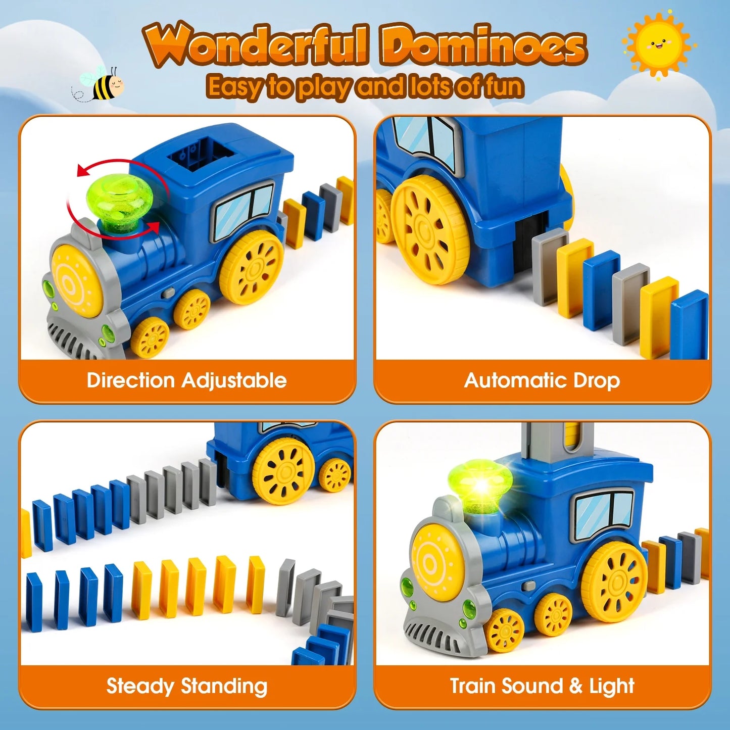 120PCS Domino Train Set for Kids, Automatic Domino Toys for Toddlers Ages 3-8 Years with Music and Light, Fun Montessori Toys for Birthday Gift, Christmas Gift.