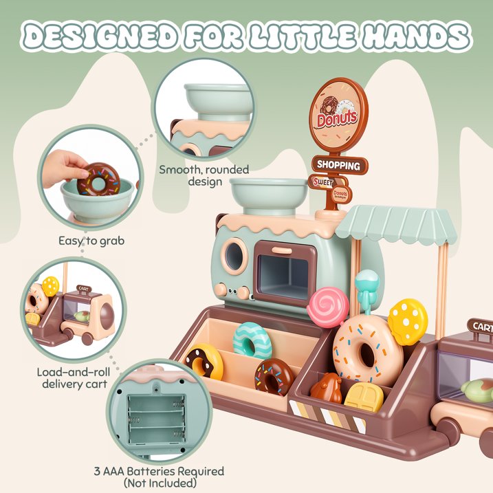 Donut Shop Playset for Kids, Pretend Play Food Set for Kids Kitchen with Light and Sound Toy Oven, Ice Cream Cart, Toy Food Birthday Gift for Girls Ages 3 4 5 6 Years.