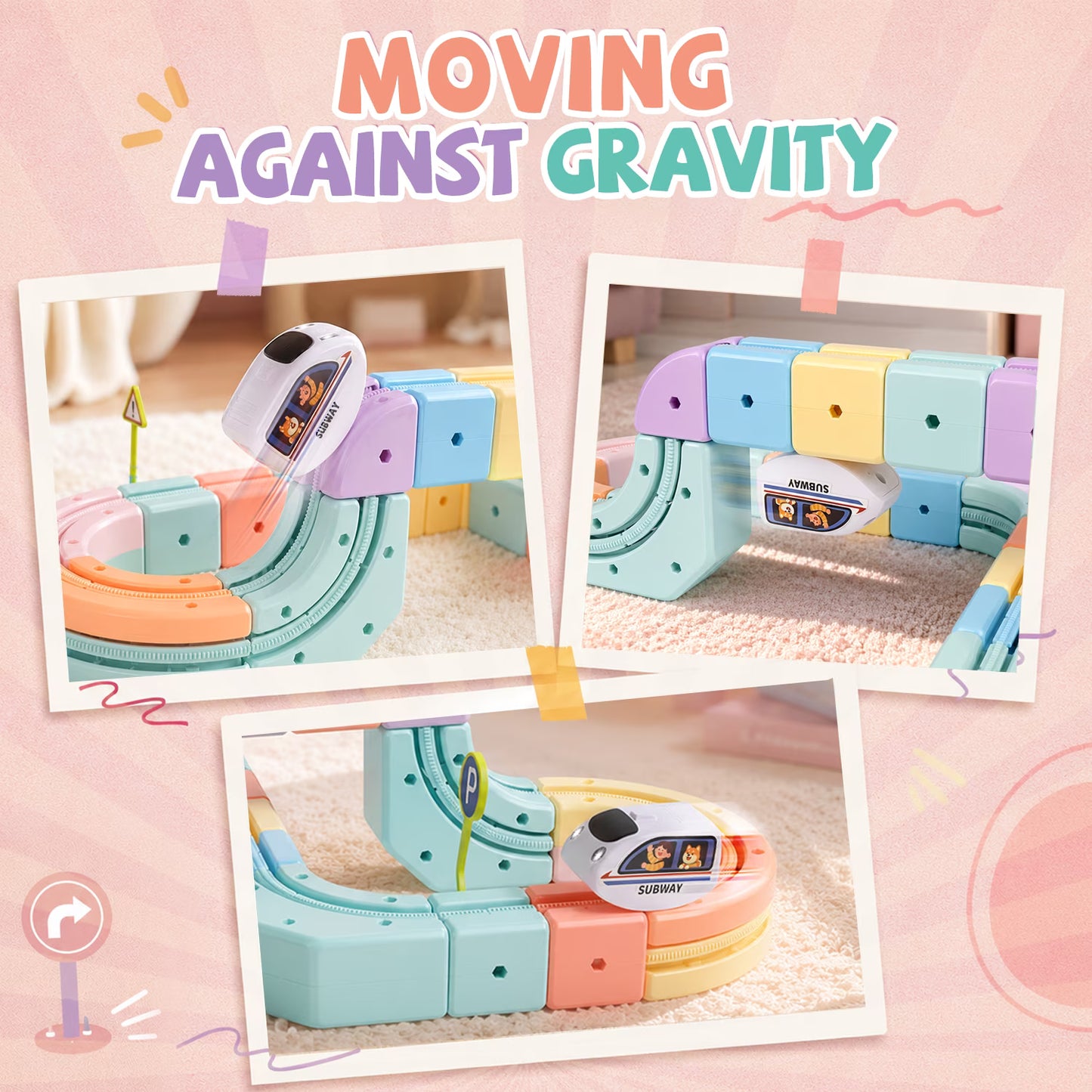 Electric Train Set for Kids Ages 3-8, 3D Gravity-Defying Train Track with Flexible Snap-On Race Car Track, STEM Building Train Toy Gifts for Boys Girls