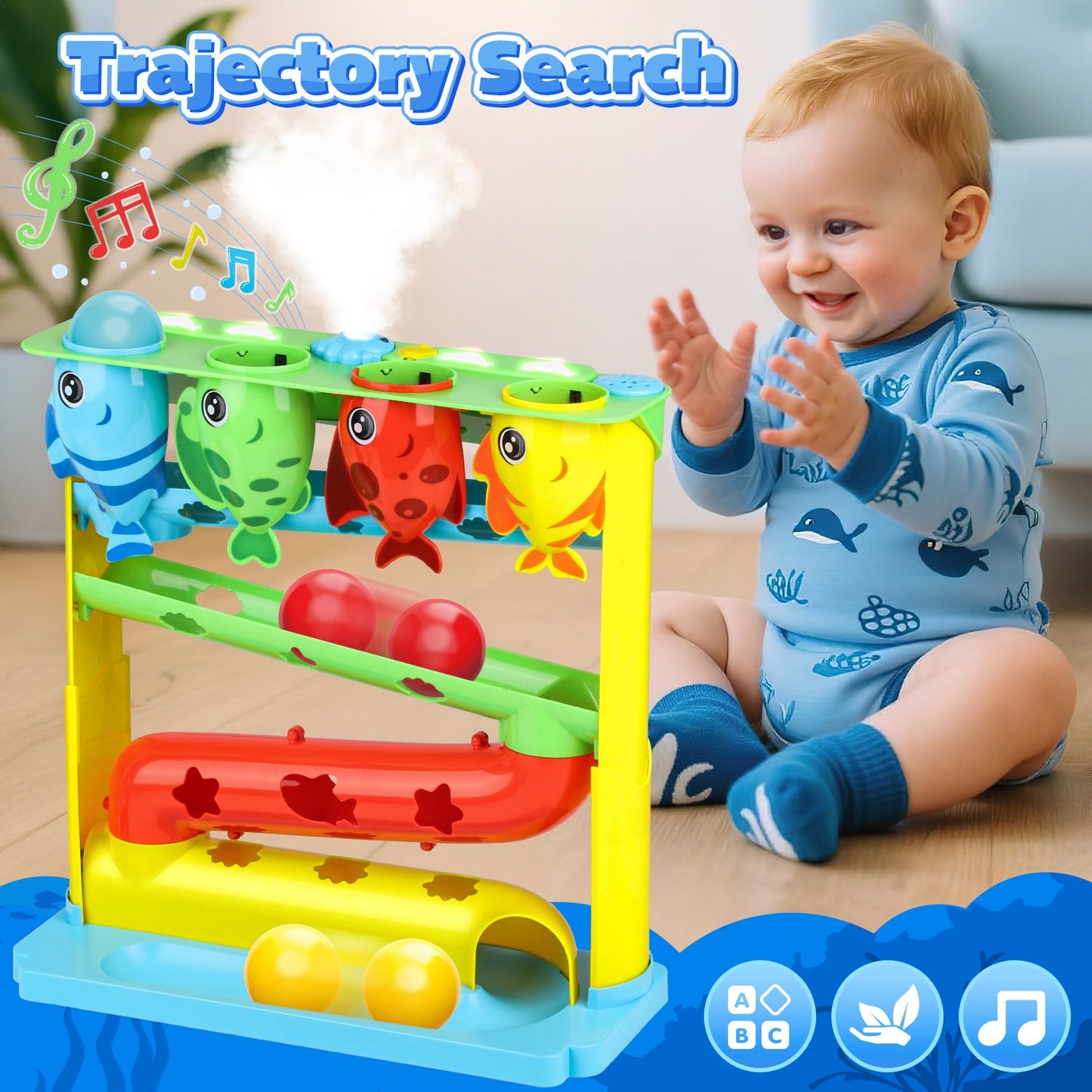 Ball Drop Toys for Toddlers 1-3, Stacking Toys Drop Ball Tower for Toddlers, Baby Fish Toy with Lighted Music Spraying, Interactive Baby & Toddler Toy, Gifts for Girl Boy Age 6-24 Months Old