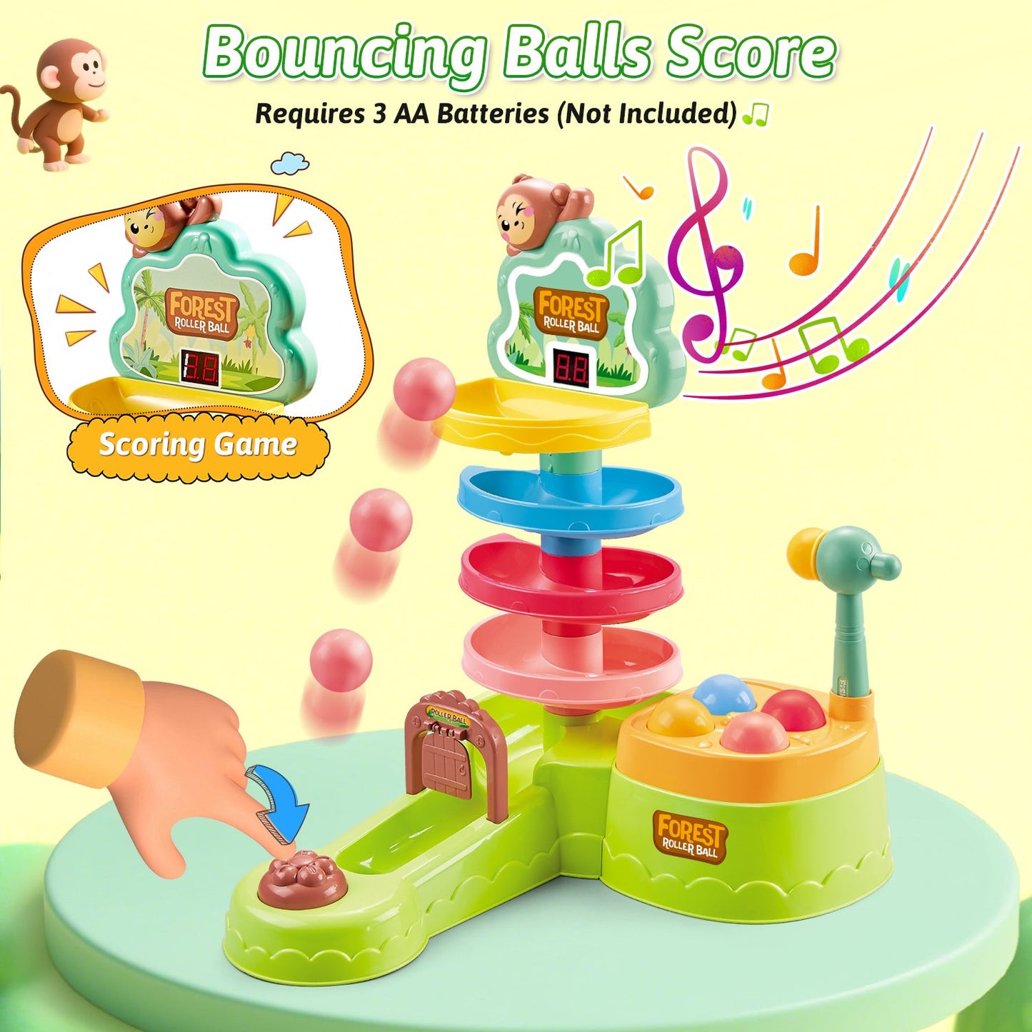 Ball Drop Toys for 1 Year Old, Toddlers Toys with Hammer Pound Balls, Shoot Balls Game, Scoring Game, Ball Drop Tower for 1 Year Boys Girls Toys Gift, Montessori Toys for Toddlers 1-3 Year Old