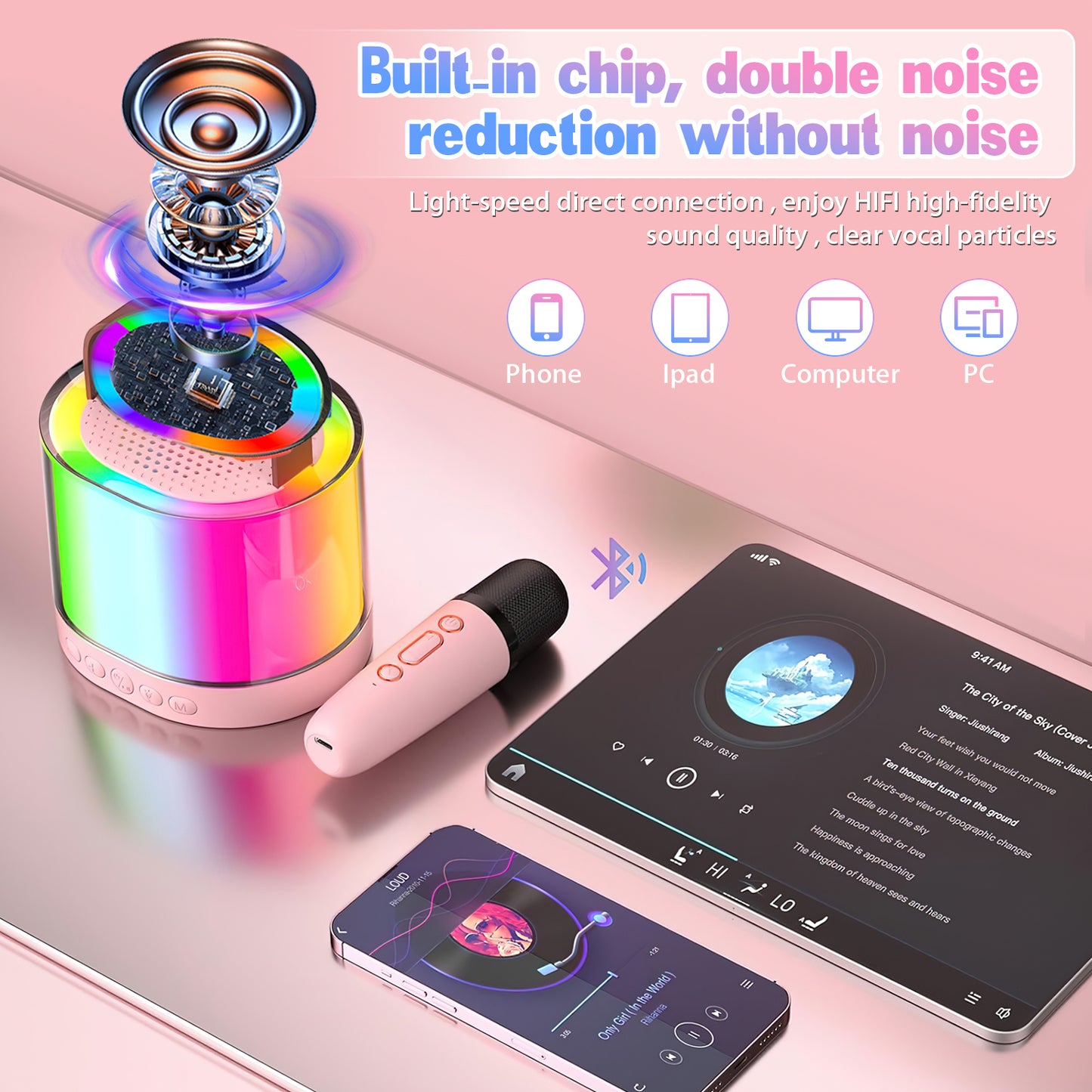 Mini Karaoke Machine for Kids, Double Wireless Microphones, Colorful LED Light and Bluetooth, Portable Kids Karaoke Machine for Girls Birthday Christmas Party Gifts.