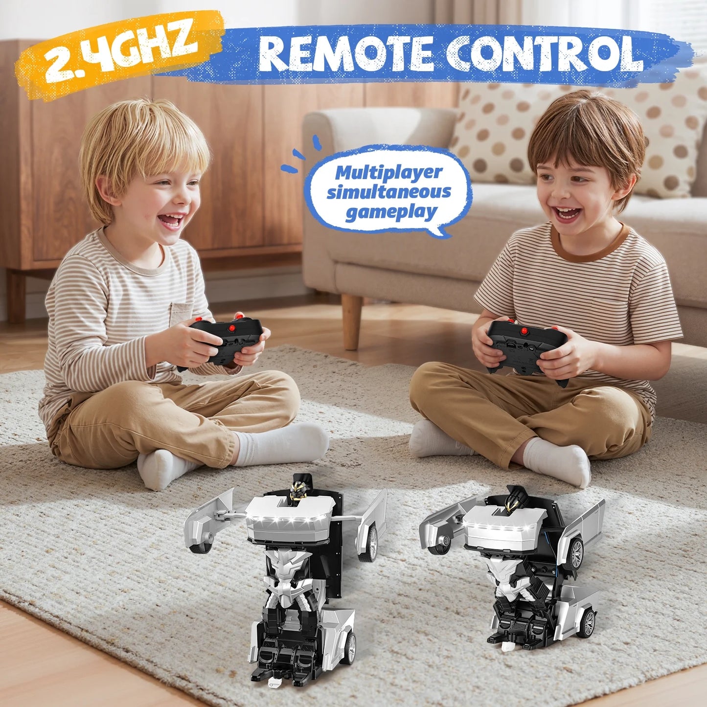 Transform Rc Cars for Boys 4-7, Cyber Truck Toy Car & Transforming Robot, 2.4Ghz 1:18 Scale Remote Control Car, One-Button Deformation 360°Rotation, Kids Car Toy Gifts for Boys 8-12