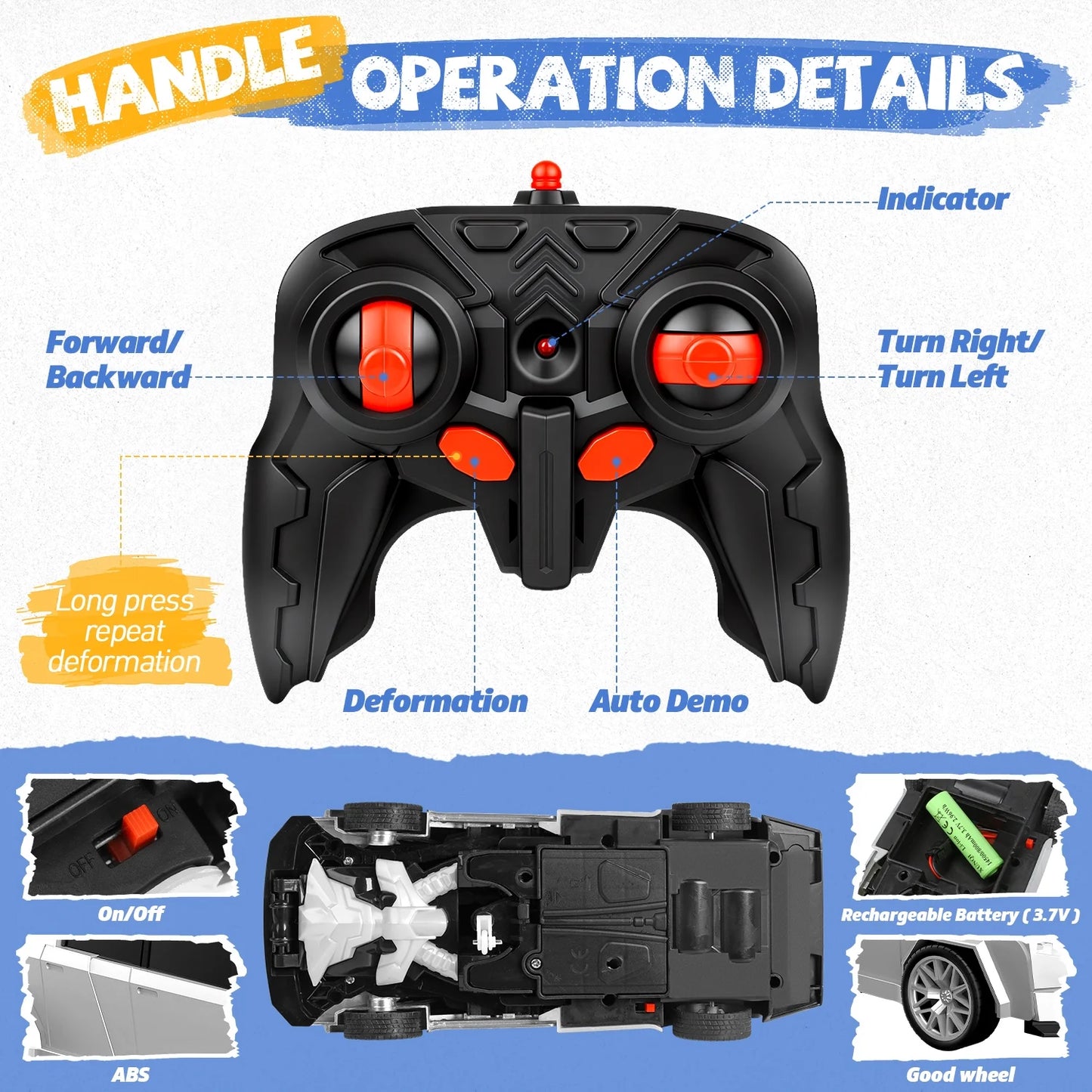 Transform Rc Cars for Boys 4-7, Cyber Truck Toy Car & Transforming Robot, 2.4Ghz 1:18 Scale Remote Control Car, One-Button Deformation 360°Rotation, Kids Car Toy Gifts for Boys 8-12