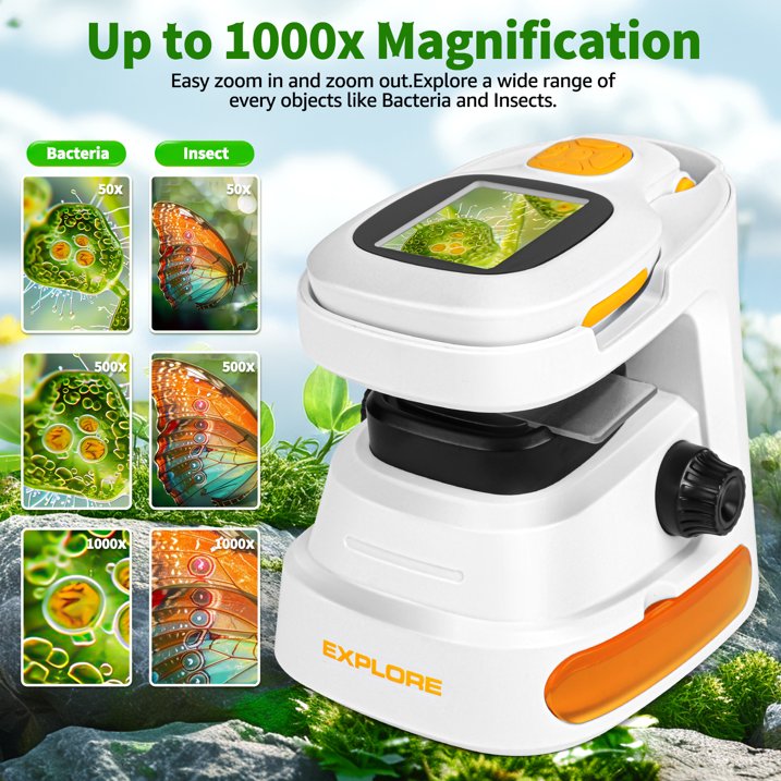 Microscope for Kids 8-12 , 2-in-1 Science Kit 100X-1000X Handheld and Fixed Kids Pocket Microscope, Portable Digital Microscope with LED, STEM Microscope Kit Toys Gifts for Boys Girls 5-7