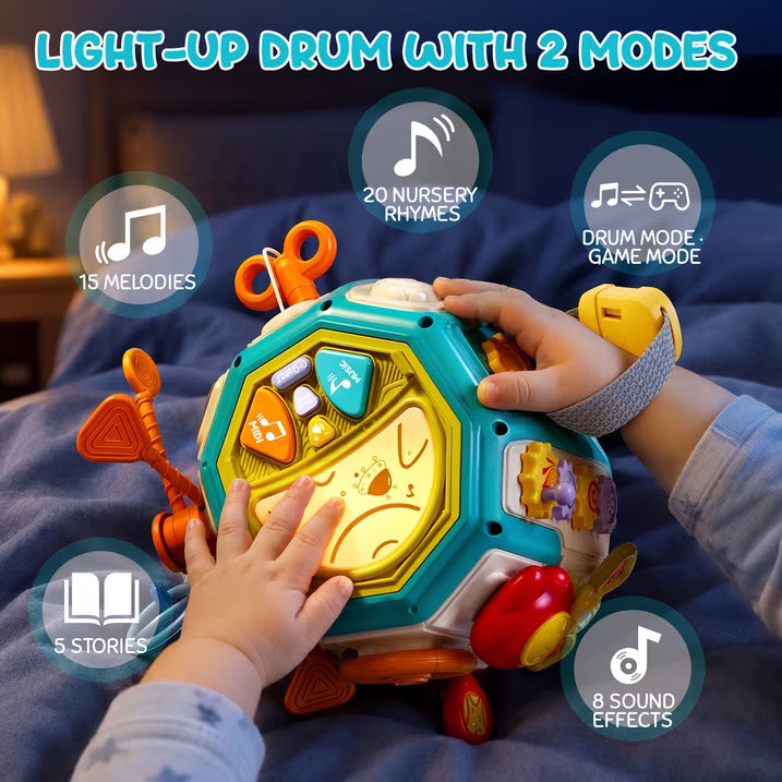 20-in-1 Musical Activity Cube, Montessori Baby Toy for 1 Year Old Toddlers, Busy Board with Light-Up Drum, Learning Toys Gift for Boys & Girls Ages 1 2 3