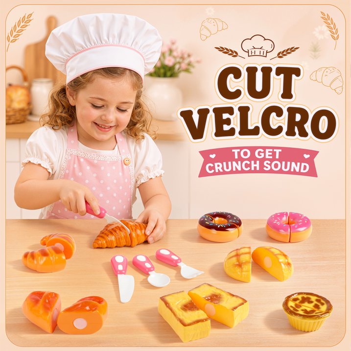 Play Food Set for Kids Kitchen, Pretend Bakery Toy Food for Toddlers 3-5, Bread Cutting Food Toys, Birthday Gift for Boys and Girls Ages 3 4 5 6 Years.
