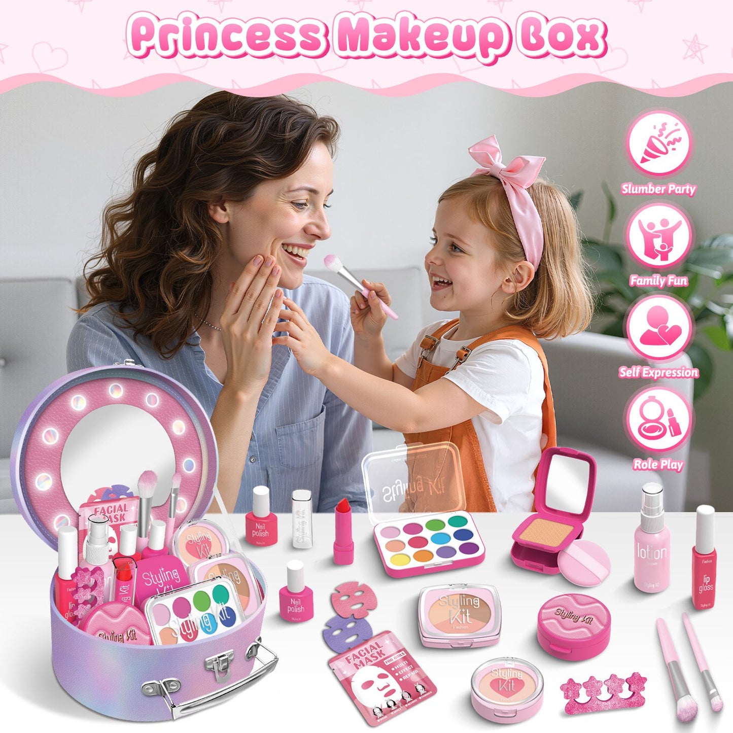 Kids Makeup Set for Girls 5-8, Makeup Kit for Kids, Girls Toys with Mirror, Pretend Play Makeup Toys for Kids, Christmas Birthday Gifts for 3 4 5 6 7 8 9 10 11 12 Year Old Girls