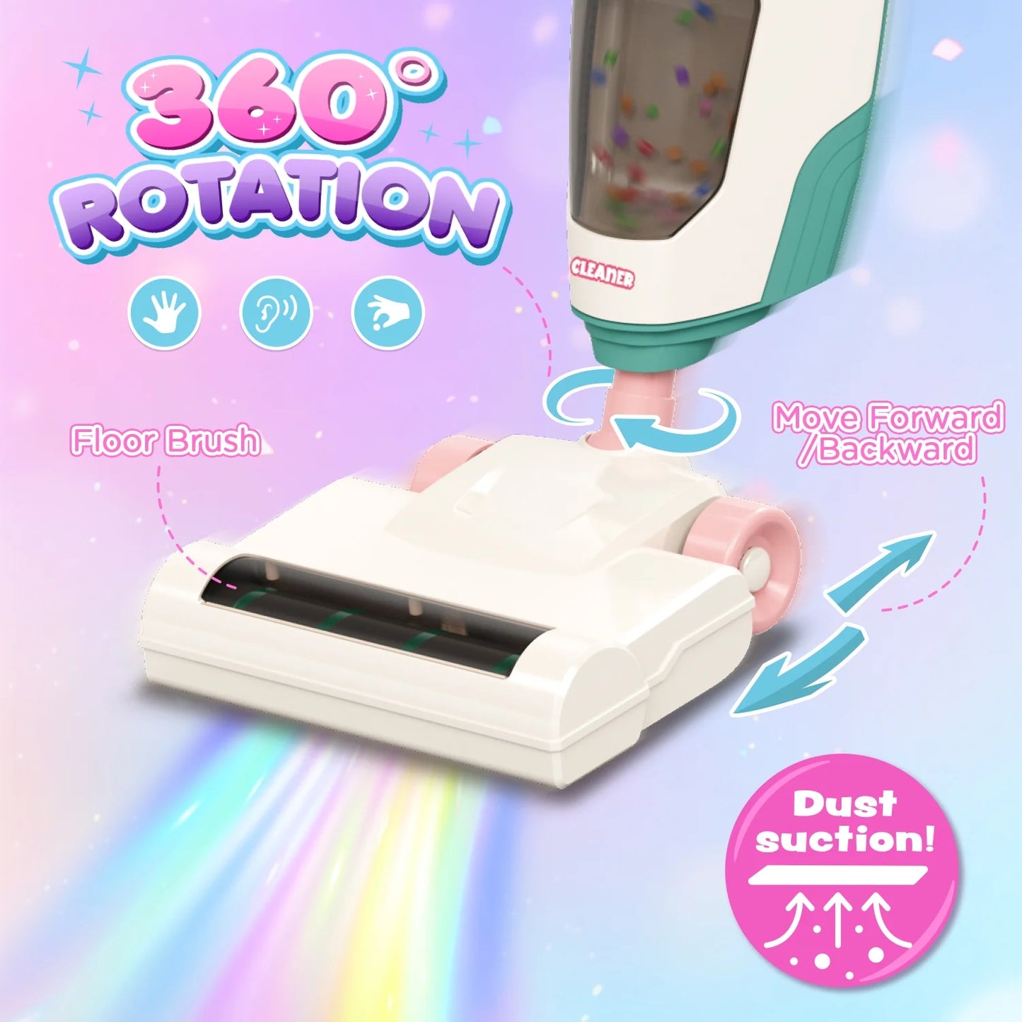 Kids Vacuum Really Works, 2 In 1 Toddler Toy Cleaning Set , Kids Vacuum Cleaner Toy with Real Suction,Sound,2 Nozzles, Pretend Play Cleaning Toy Vacuum for Toddlers 1-3, Gift for Girls Ages 3-6.