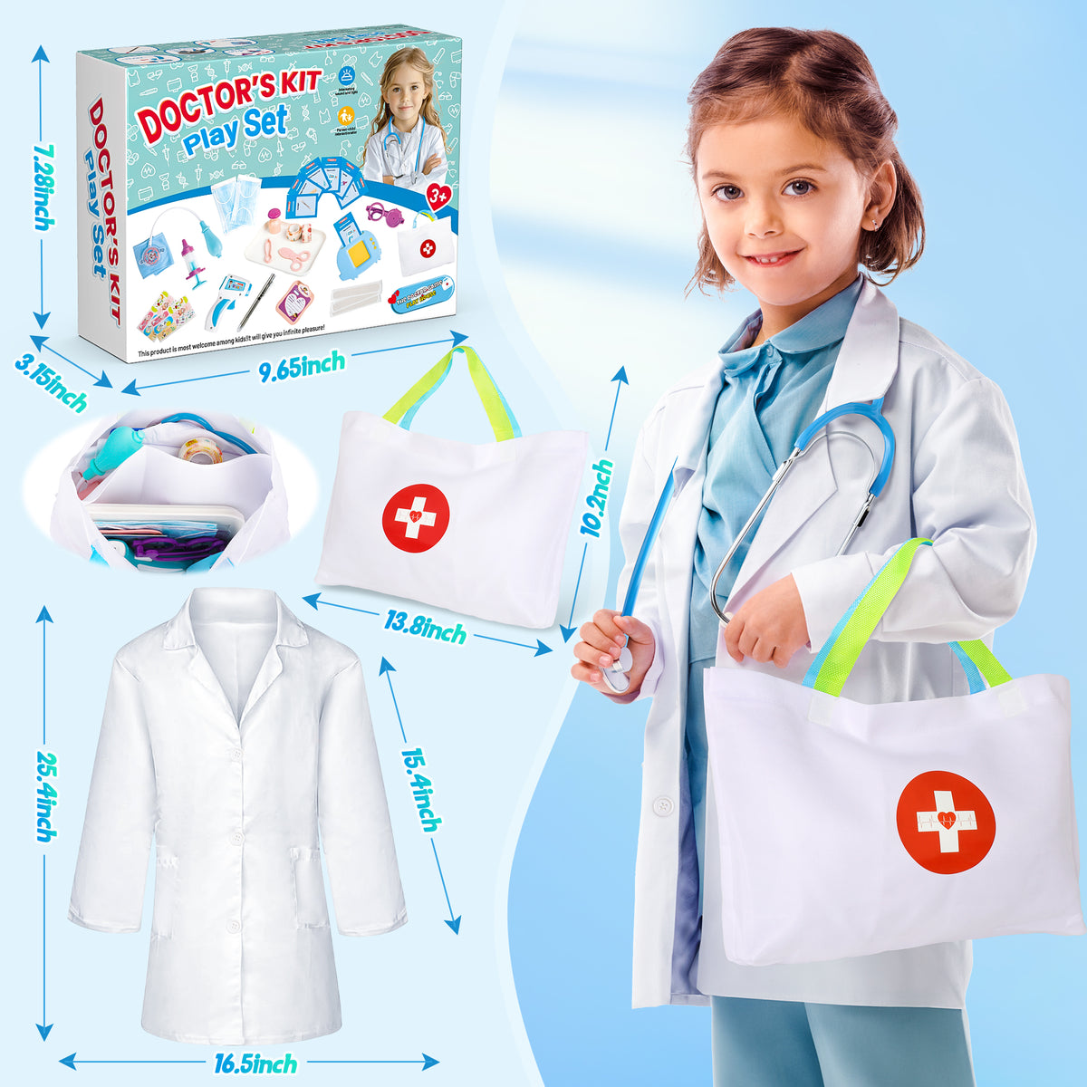 Doctor Kit for Kids Ages 3 4 5 6, 40Pcs Toddlers Pretend Play Doctor Set with Talking Flash Cards, Doctor Coat and Medical Storage Bag, Birthday Gift Toy for Kids Boys Girls