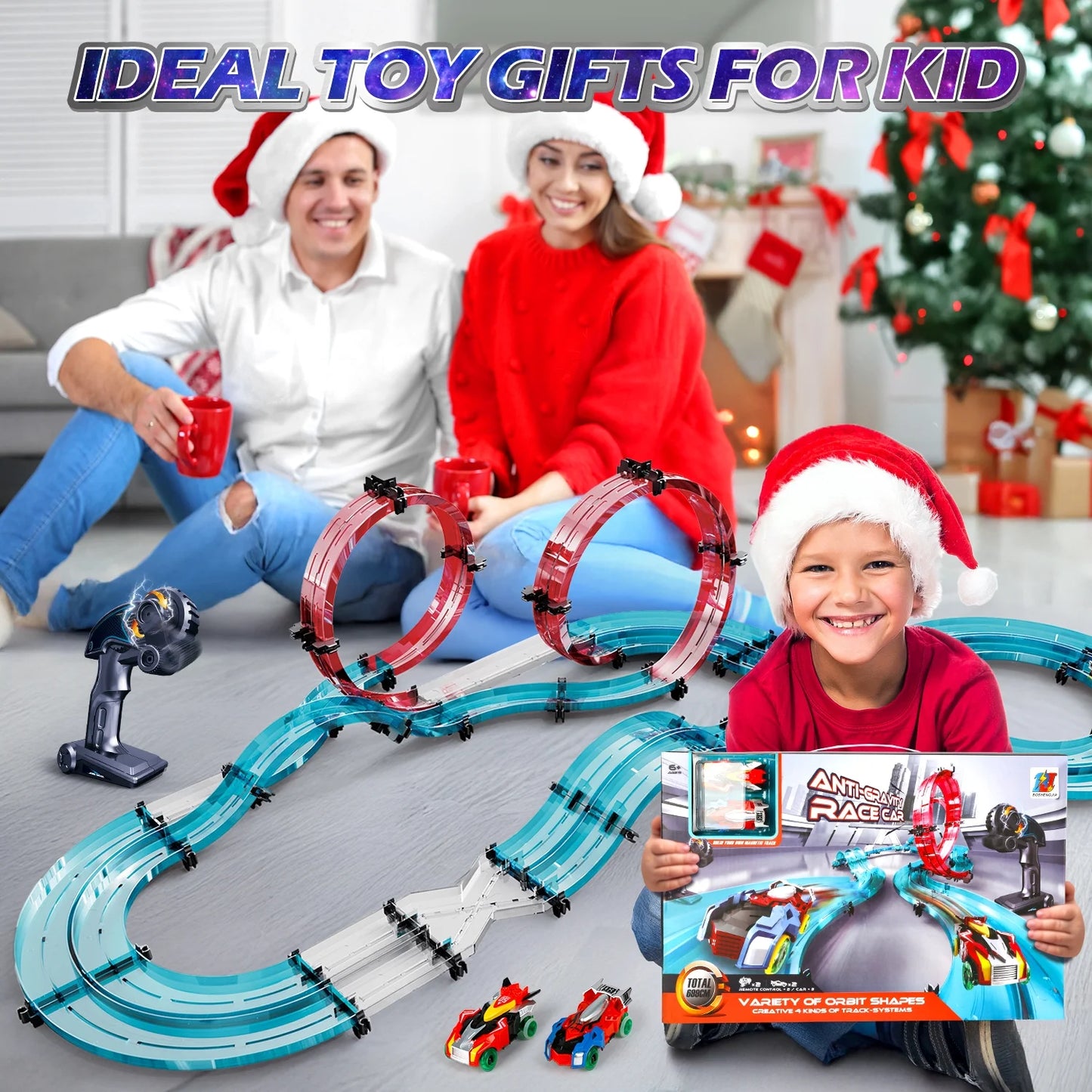Race Track Set with 2 Slot Car, Boys Toys Ages 6-8-12, Remote Control Electric Racing Car for Kids, Circular Overpass Tracks Car Toy Birthday Christmas Gift for Girls Boys Age 8-12.