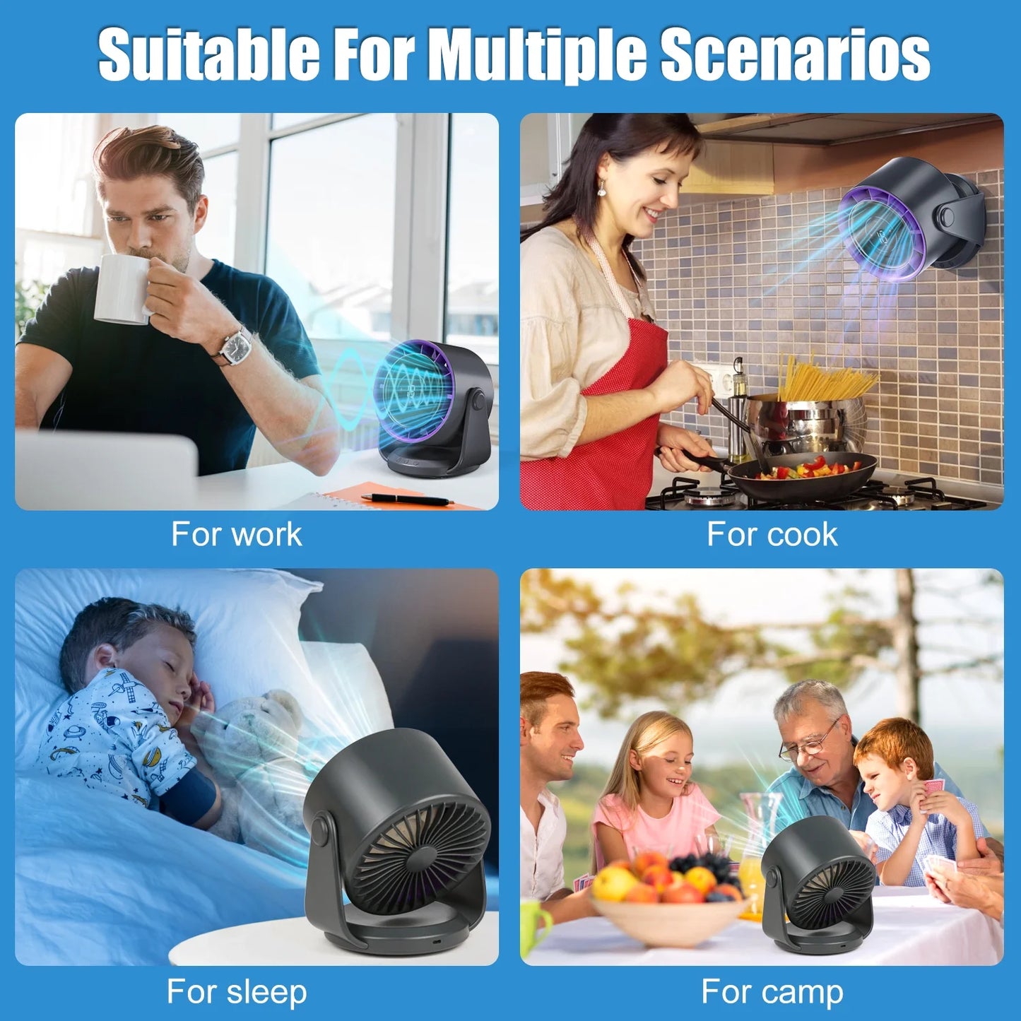 Silent Desk Fan, 100 Speeds Strong and Quiet Airflow, Digital Display, Rechargeable Fan, Portable for Office, Bedroom, Kitchen, Home, Outdoor.