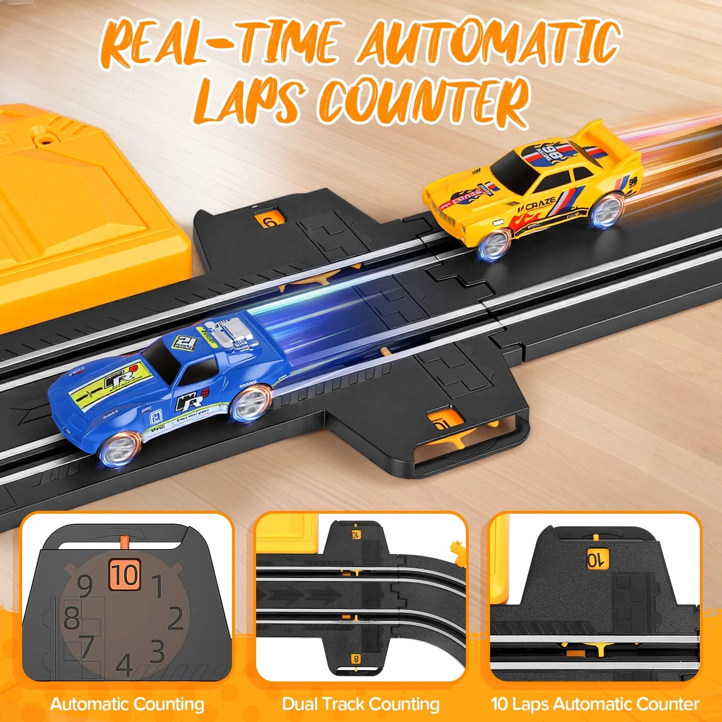 2-in-1 Slot Car Race Track Set, Electric Race Track for Kids 4-8 with 1:64 High-Speed Racing Car, Dual Racing Game Lap Counter Circular Overpass Flash Tracks, Gifts Toys for Boys Kids age 6-8-12
