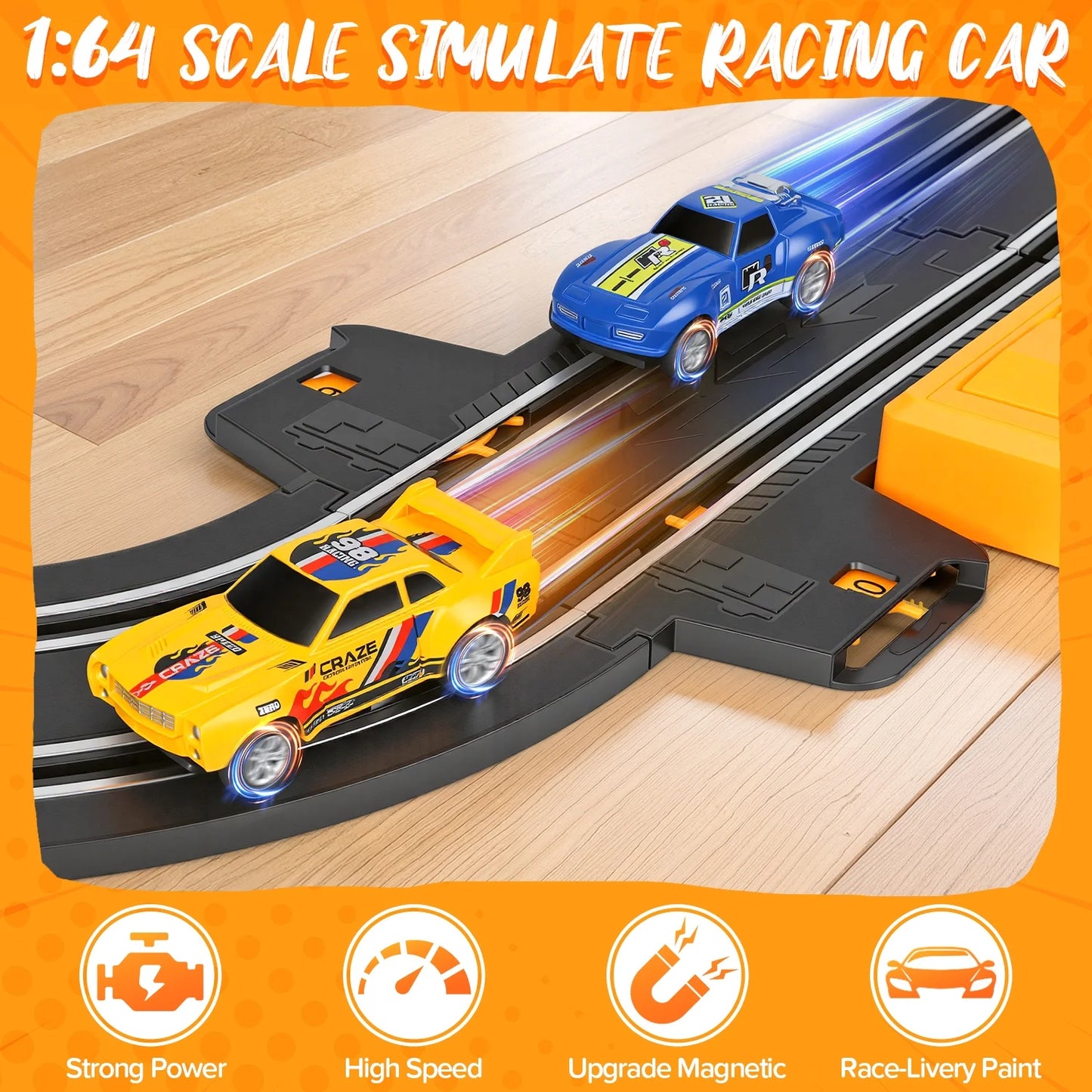 2-in-1 Slot Car Race Track Set, Electric Race Track for Kids 4-8 with 1:64 High-Speed Racing Car, Dual Racing Game Lap Counter Circular Overpass Flash Tracks, Gifts Toys for Boys Kids age 6-8-12