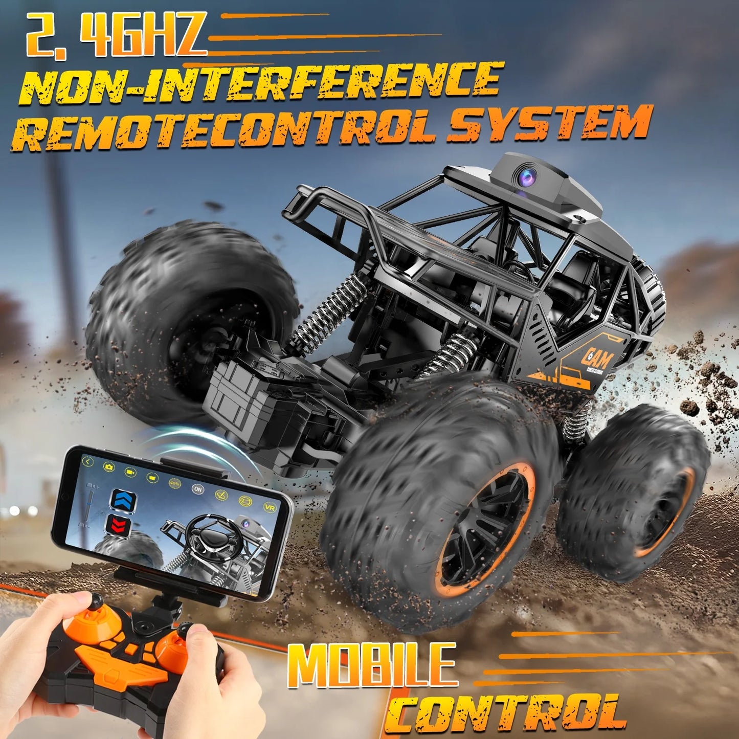 RC Car Toys for Boys, 1:18 Remote Control Car with 1080P HD Camera, 4WD RC Monster Truck, 2.4 Ghz Alloy Car Toy for Kids Boys Teens Adults Birthday Christmas Gifts, Black