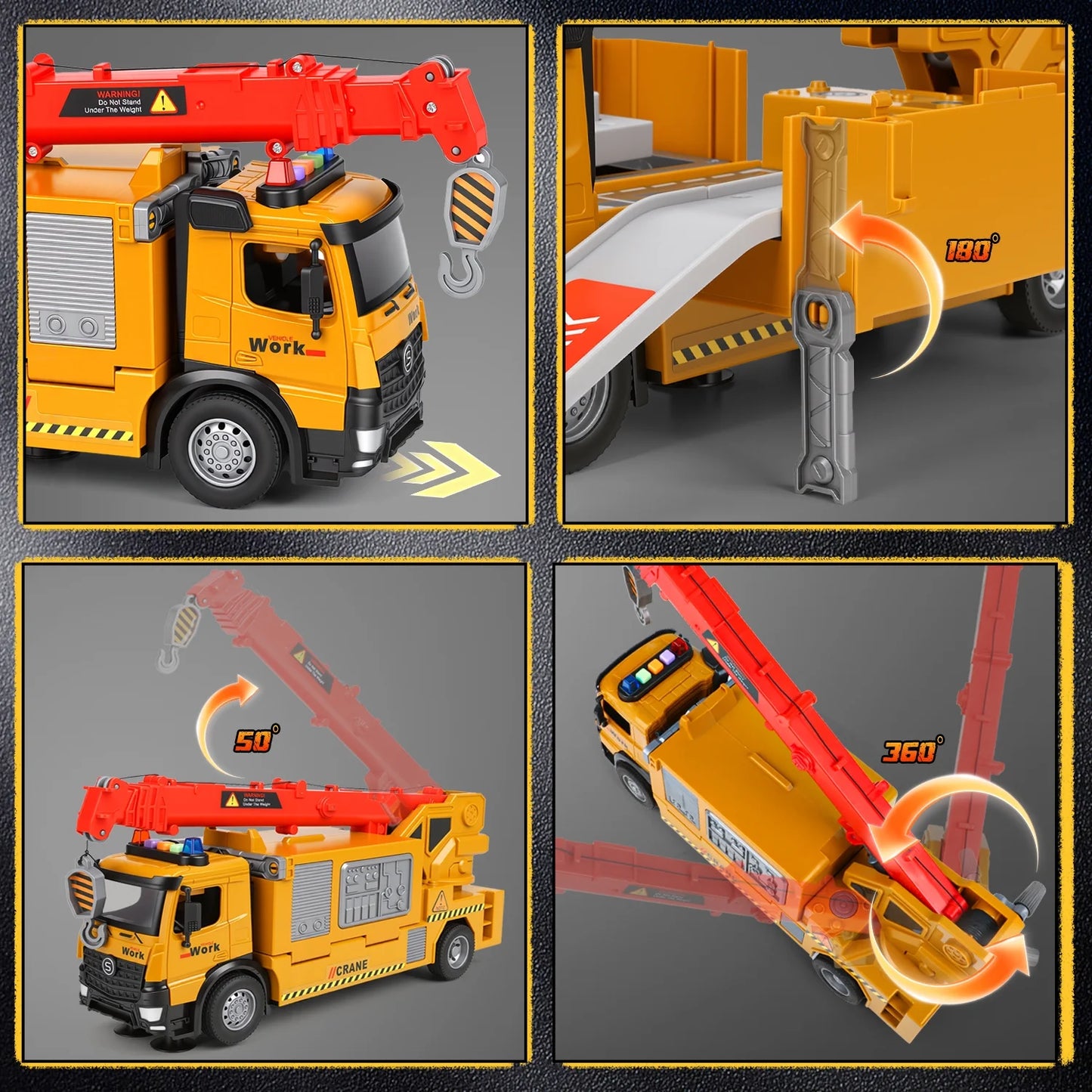 Construction Crane Truck Toys for Boys Age 4-7, Transform Ejector Truck Race Car, Construction Vehicles Toy Playset, Sounds and Lights, Christmas Birthday Gifts for 3-6 Years Old Boys Kids