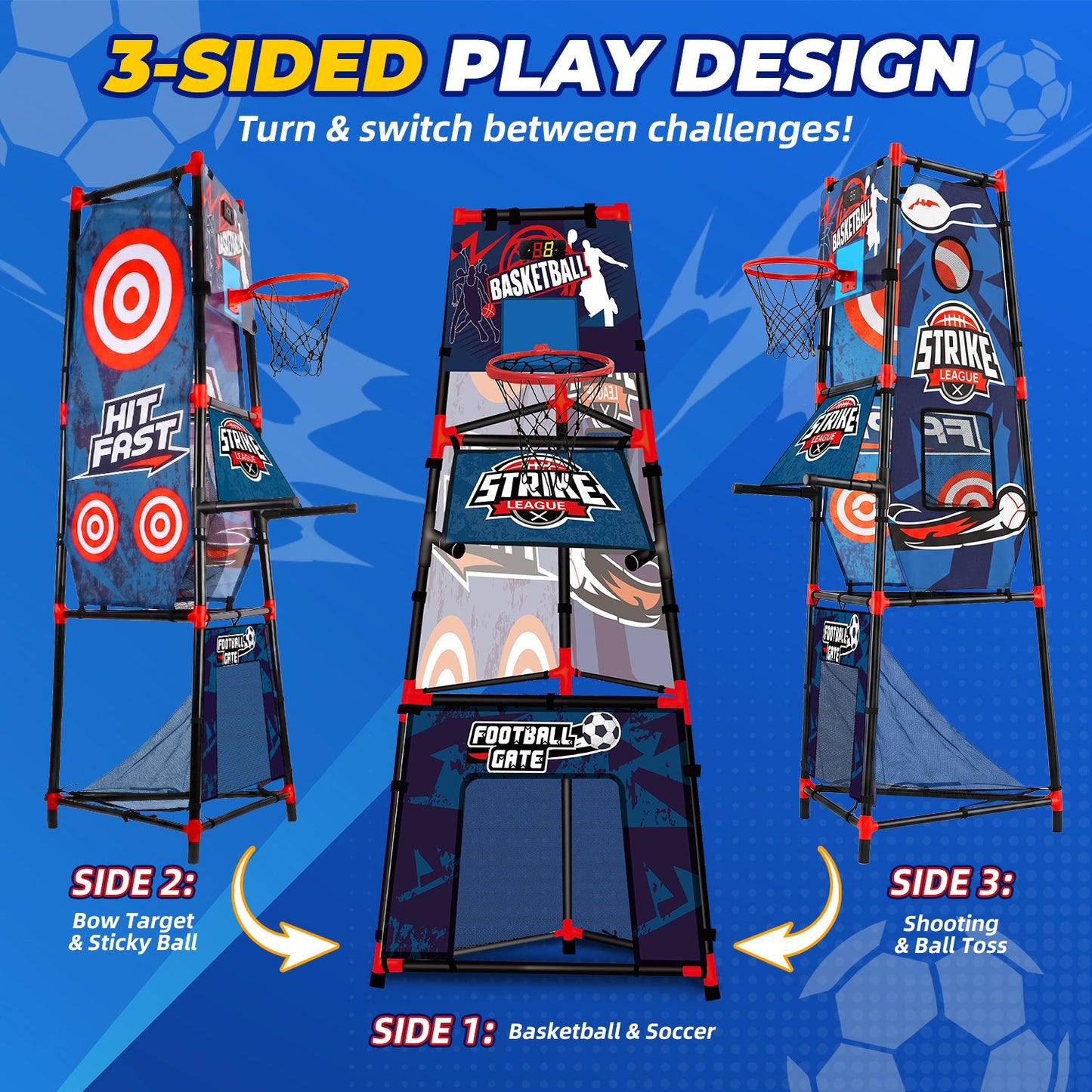 8 in 1 Kids Sports Game Set, Basketball Hoop, Soccer Goal, Football Toss & Target Games, Backyard Indoor Outdoor Toys for Kids Ages 3-8, Gifts for Toddler Boys Girls