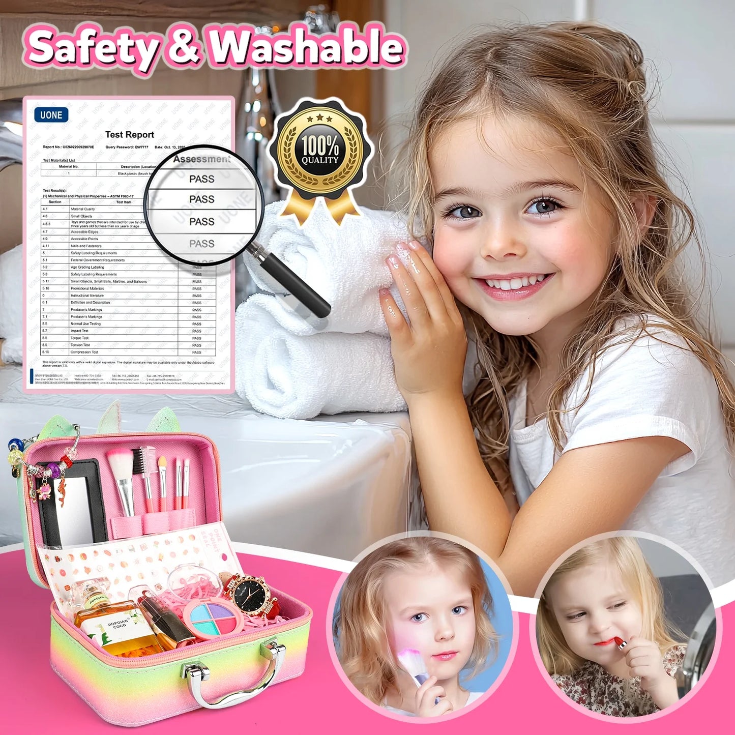 Girls Makeup Kit with Unicorn Makeup Bag, Little Girls Makeup Kit for Kids 4-8-12 Toys, Pretend Princess Christmas/Birthday Gift for Kids Toddlers 4 5 6 7 8 9+ Years(12 PCS)