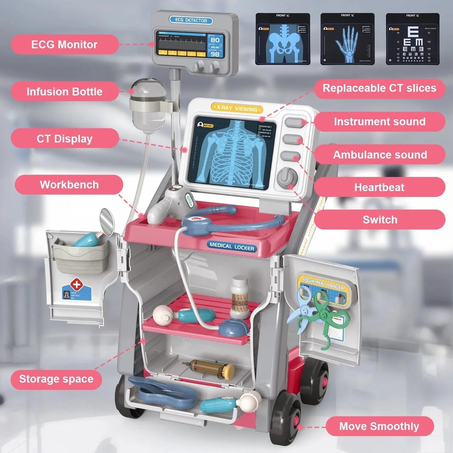 Kids Doctors Play Set, Toy Doctor Kit for Toddlers 3-5，Pretend Play Medical Station Toy Set for Girls Boys, Role Play Doctor Cart Christmas Birthday Gift for Toddlers/Kids Ages 2-4 3-5.(Red)