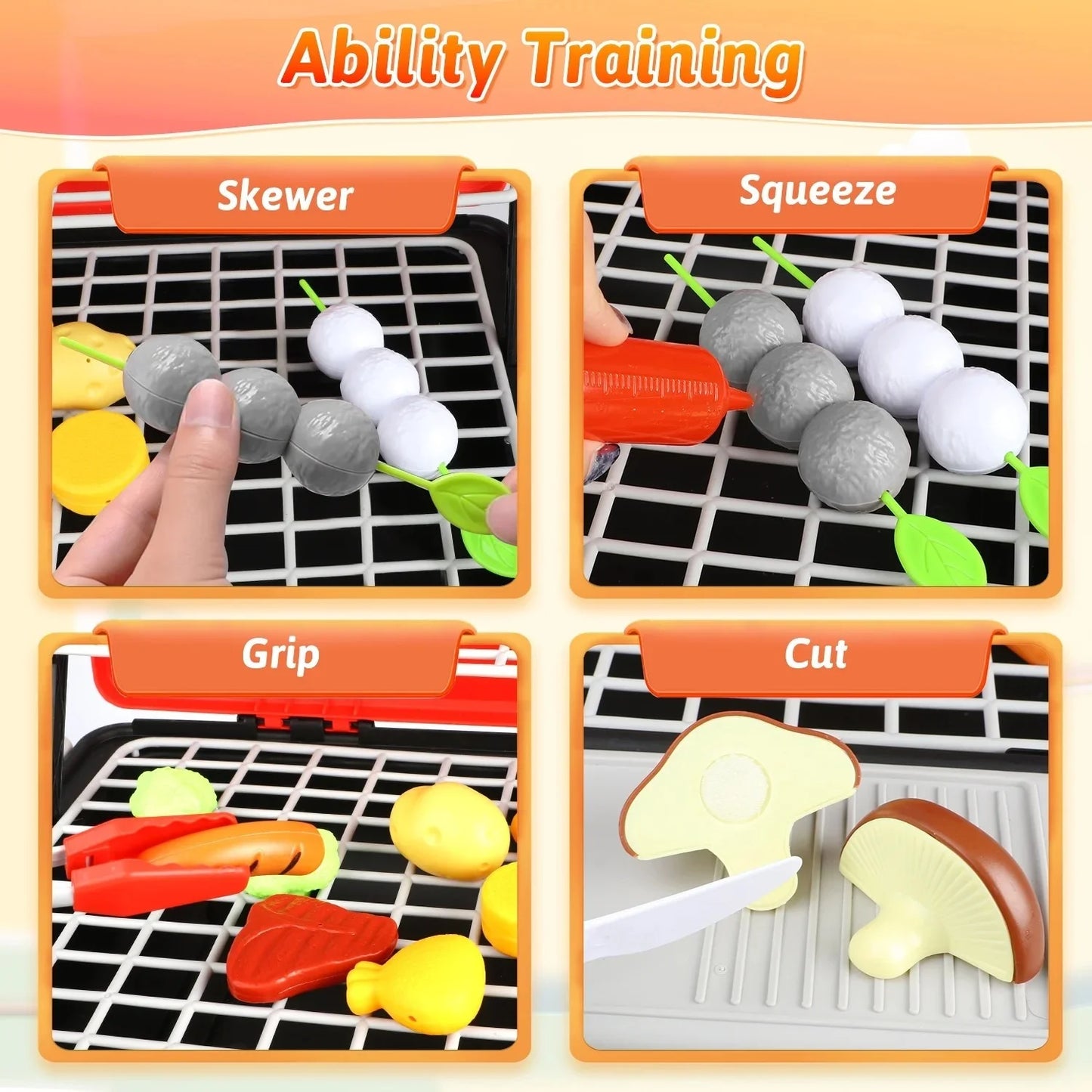 41Pcs Kids BBQ Grill Playset, Toddlers Pretend Play Food Toys, Kids Kitchen Play Set Outdoor Toy Grill, Toy Barbecue for Kids Toddlers Age 2 3 4 5 6 Years Old, Boys Girls Christmas Birthday Gift.
