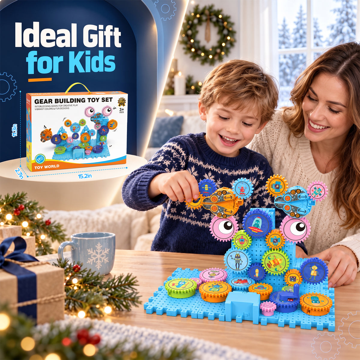 Gear Building Toys for Kids 4-8, 58PCS Motorized Spinning Gears with Interlocking Building Blocks, Electric & Manual STEM Construction Toy Set for Kids Ages 3+, Birthday Gifts for Boys Girls