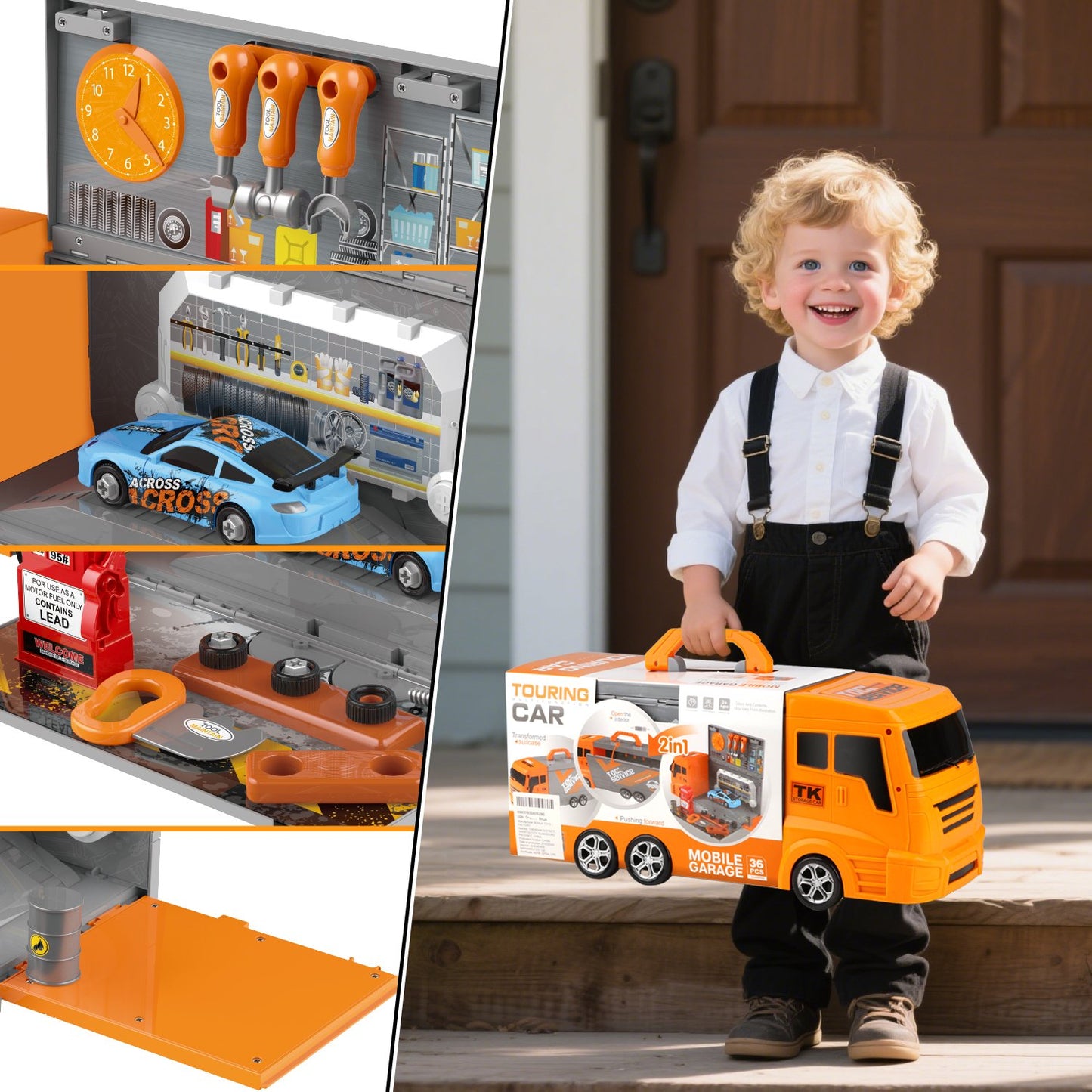 Mechanic Truck Kit Toys for Kids, 36PCS Mobile Car Service Set Toys with Engine Repair Tools , Birthday Gift for Boys/Kids Age 3 4 5 6 Years Old